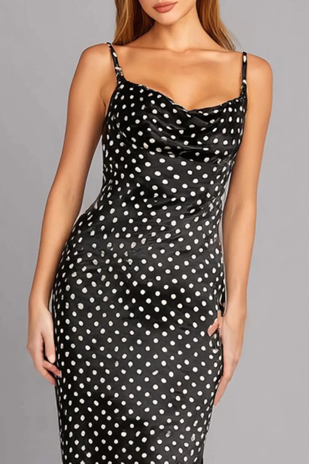 Black Mermaid Spaghetti Straps Satin Polka Dots Dress sold by Zapaka product image thumbnail 2