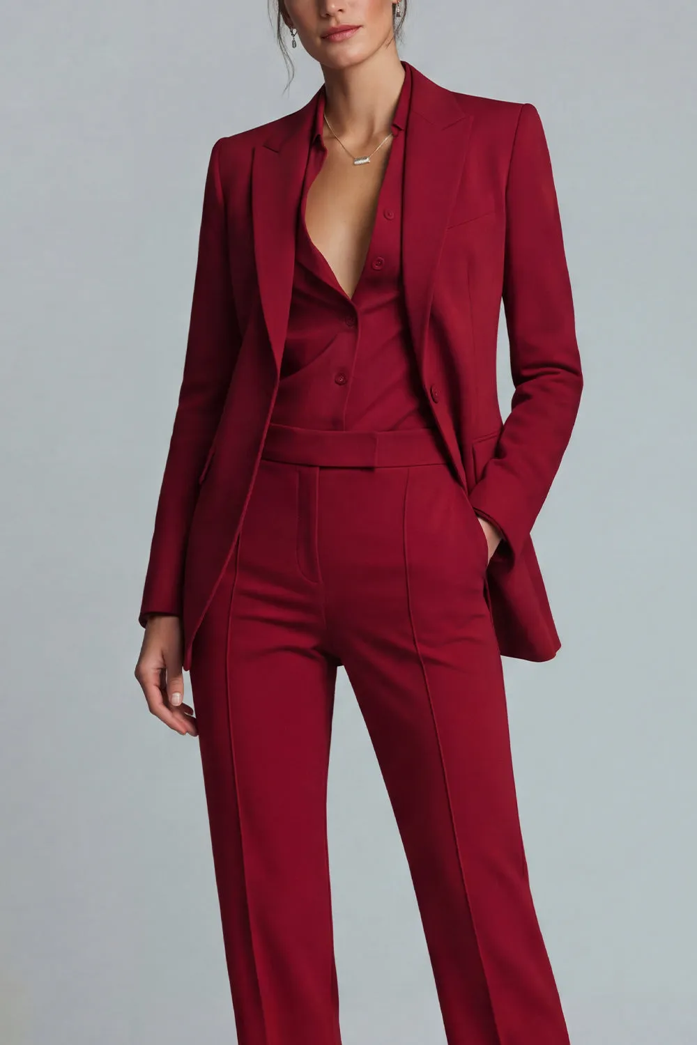 Burgundy 2 Piece Peak Lapel Women's Work Suits sold by Zapaka product image thumbnail 3