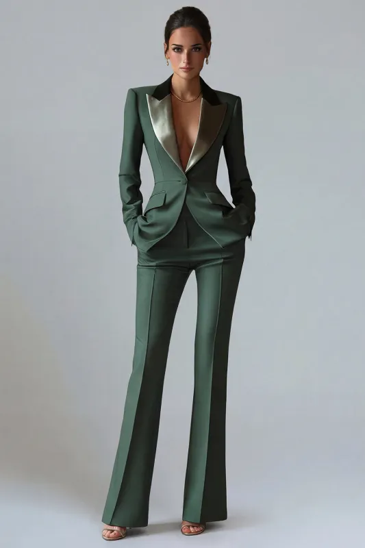 Women's Dark Green One Button Peak Lapel 2-piece Work Suits sold by Zapaka