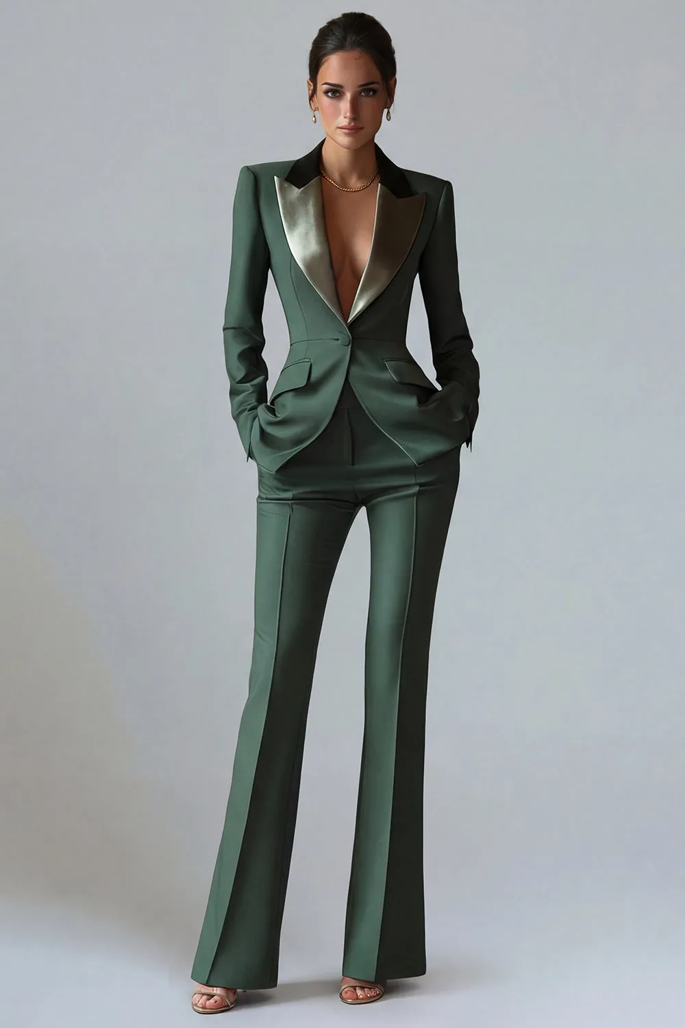 Women's Dark Green One Button Peak Lapel 2-piece Work Suits sold by Zapaka