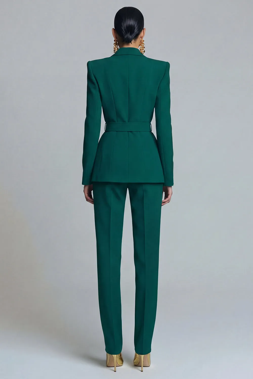 Women's Dark Green Peak Lapel 2-piece Work Suits with Belt sold by Zapaka product image thumbnail 2