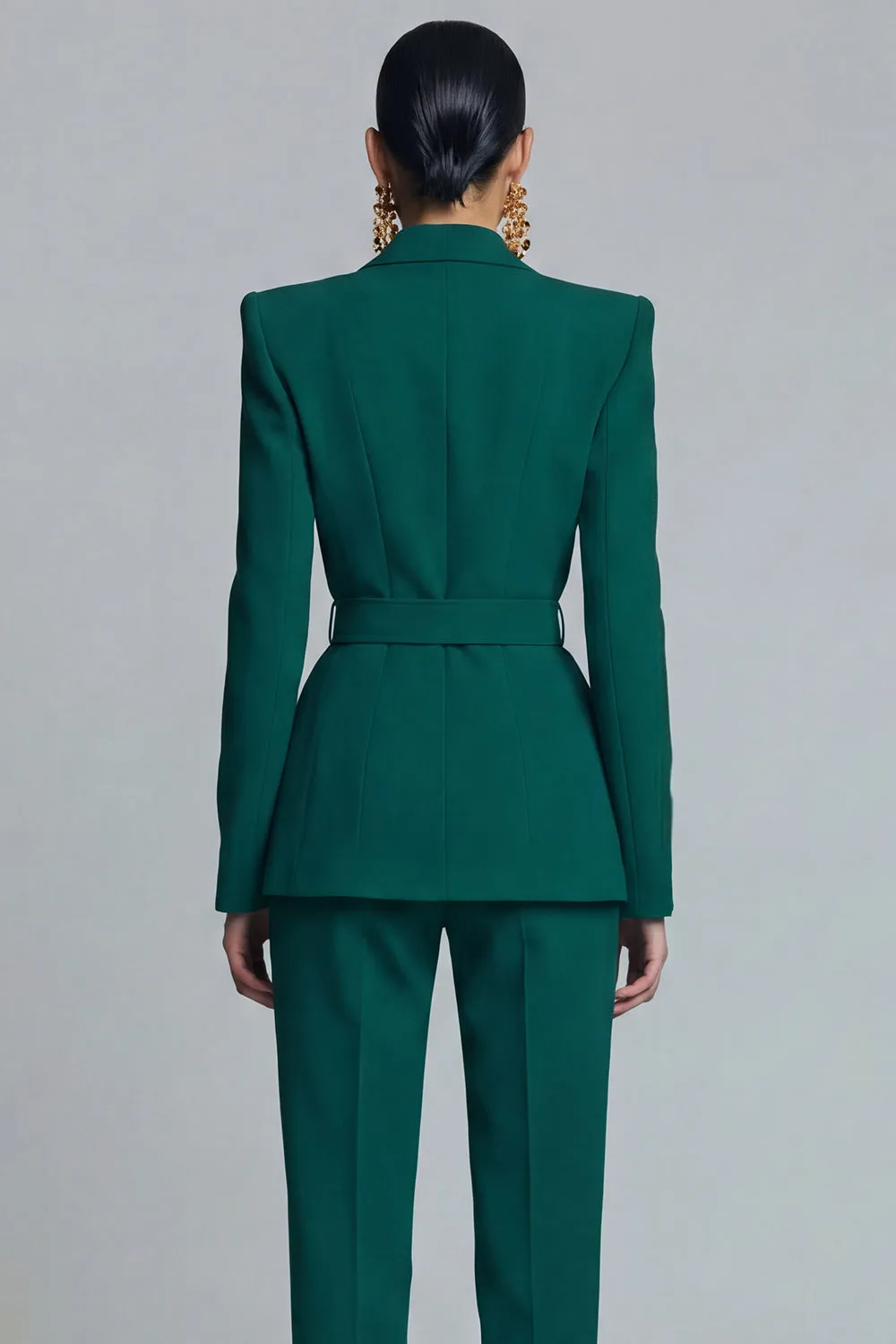 Women's Dark Green Peak Lapel 2-piece Work Suits with Belt sold by Zapaka product image thumbnail 4