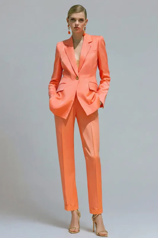 Orange Notched Lapel 2-piece One Button Women's Work Suits sold by Zapaka