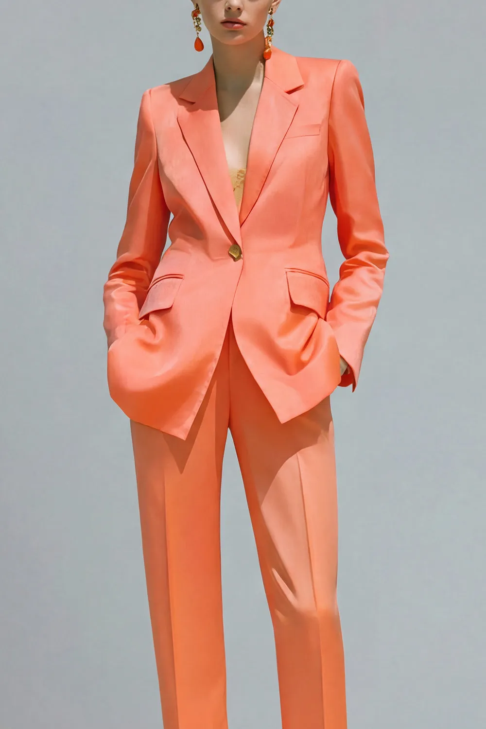Orange Notched Lapel 2-piece One Button Women's Work Suits sold by Zapaka product image thumbnail 3