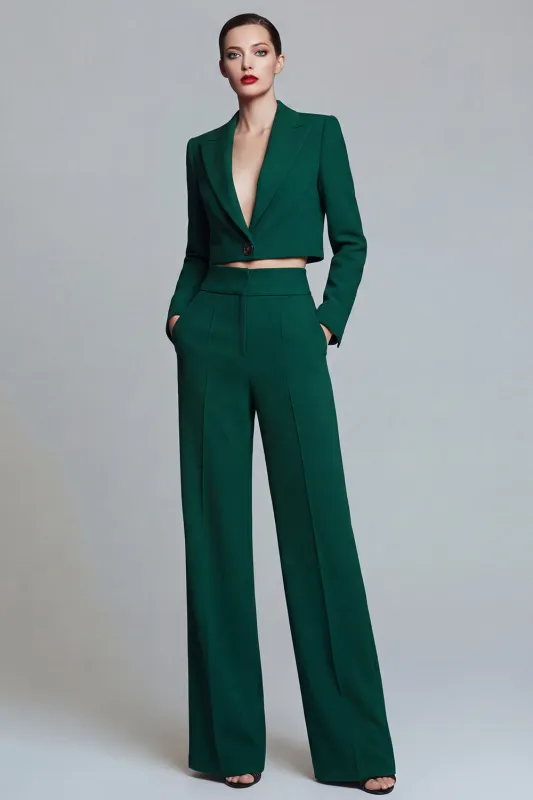 Dark Green Peak Lapel One Button 2-piece Women's Work Suits sold by Zapaka