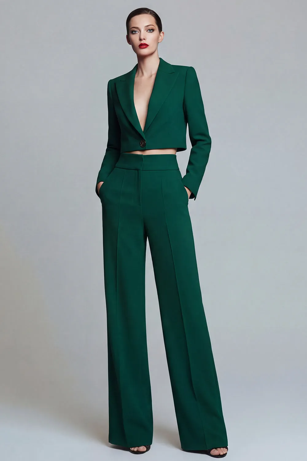 Dark Green Peak Lapel One Button 2-piece Women's Work Suits sold by Zapaka