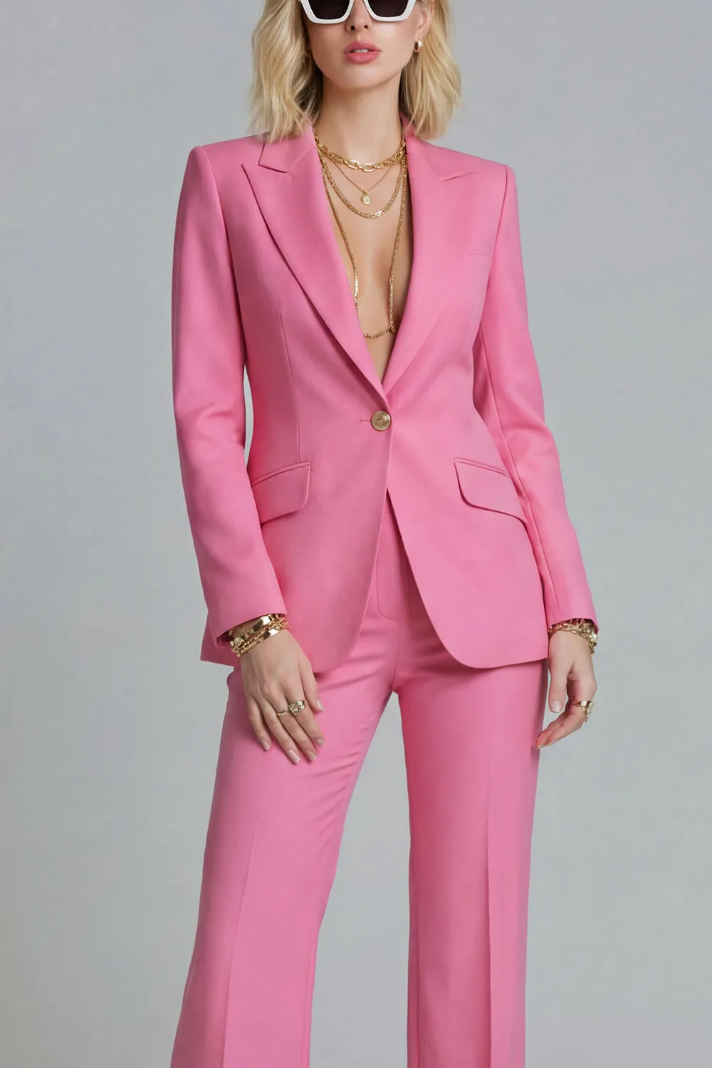 Fuchsia Peak Lapel 2-piece One Button Women's Work Suits sold by Zapaka product image thumbnail 3