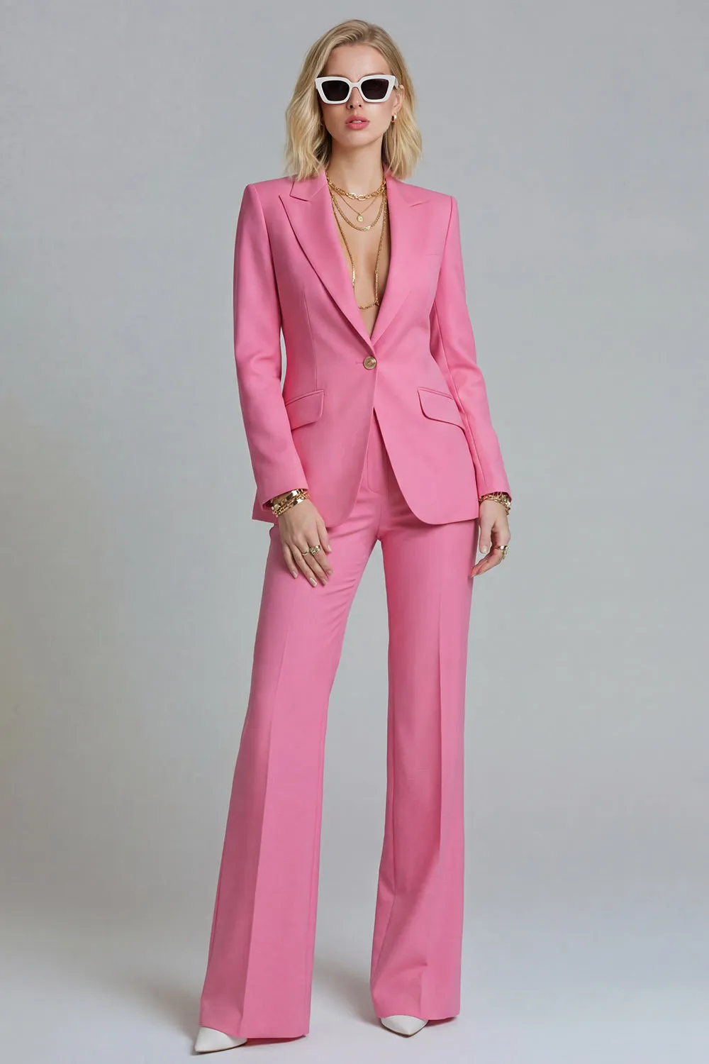 Fuchsia Peak Lapel 2-piece One Button Women's Work Suits sold by Zapaka