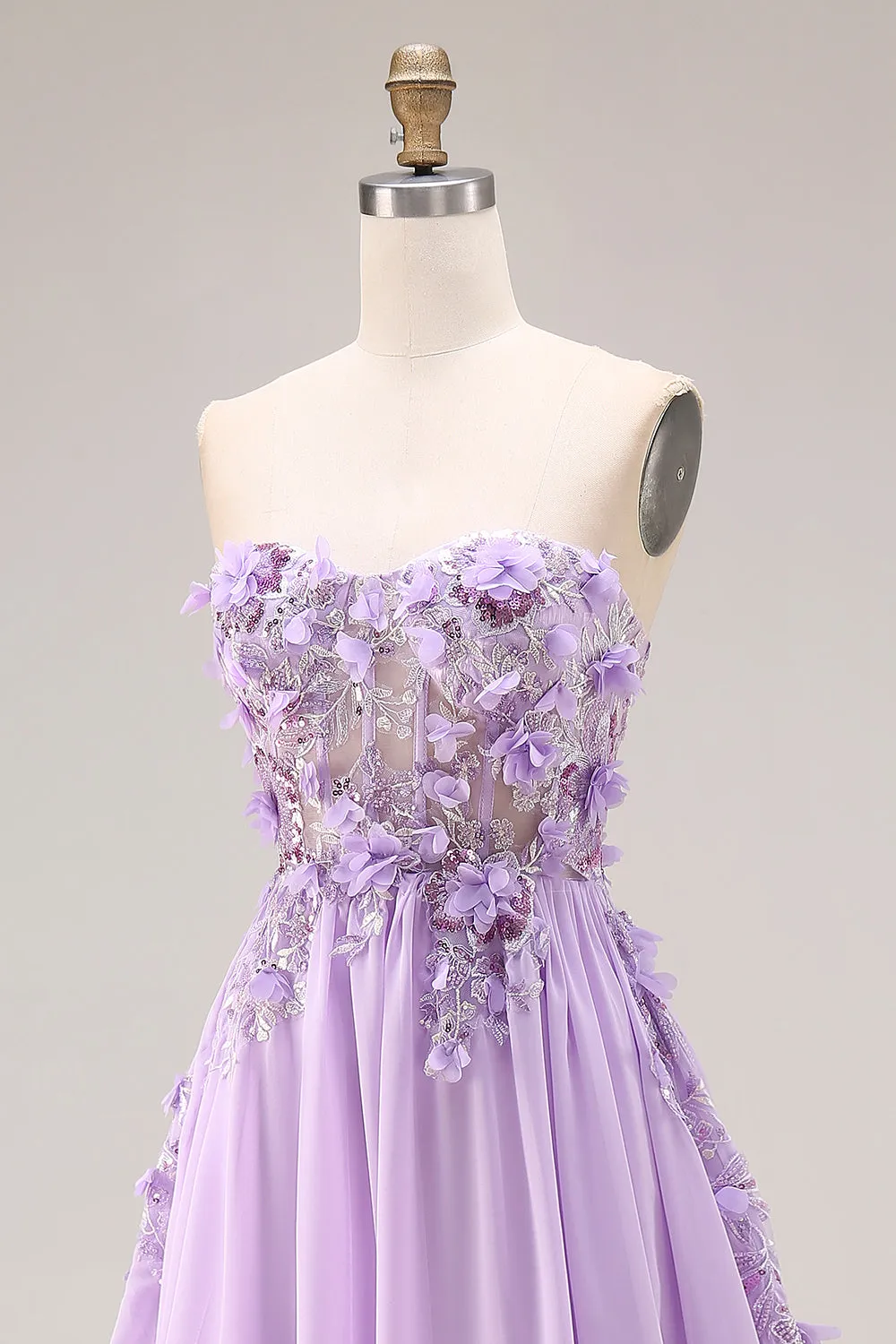 Lilac Appliqued Strapless A Line Corset Long Prom Dress sold by Zapaka product image thumbnail 5