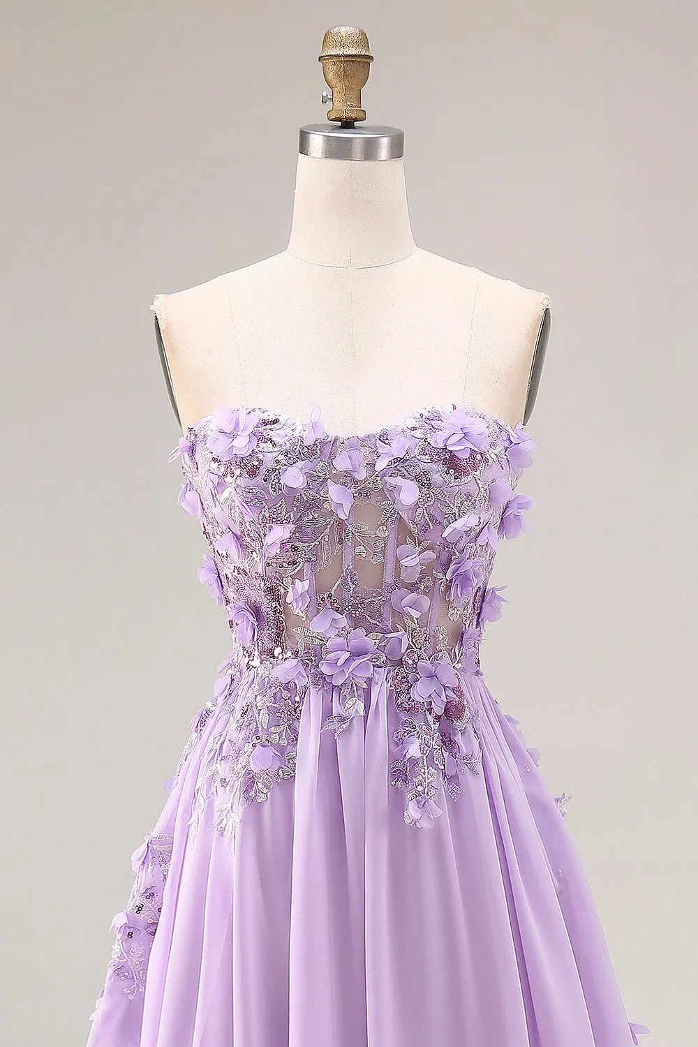 Lilac Appliqued Strapless A Line Corset Long Prom Dress sold by Zapaka product image thumbnail 4