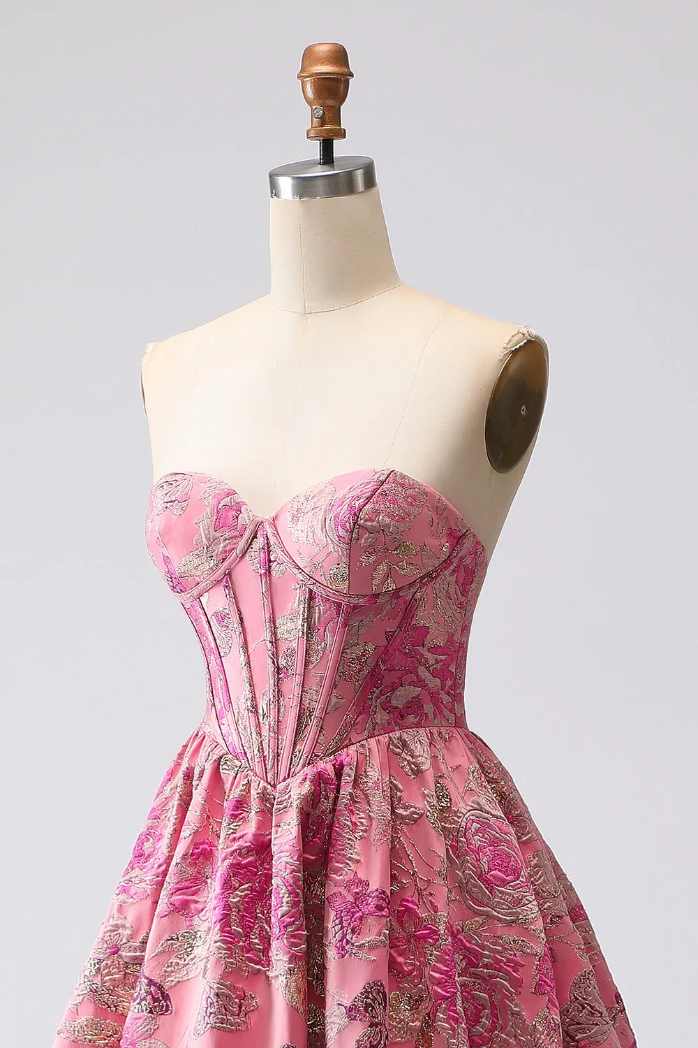 Fuchsia Jacquard A Line Corset Strapless Long Prom Dress sold by Zapaka product image thumbnail 5