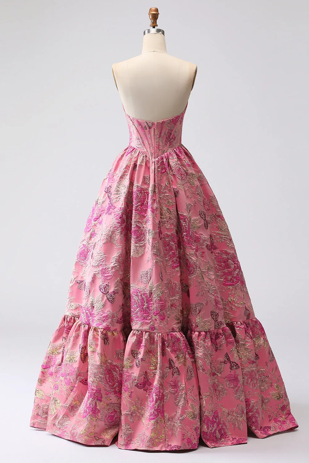 Fuchsia Jacquard A Line Corset Strapless Long Prom Dress sold by Zapaka product image thumbnail 2