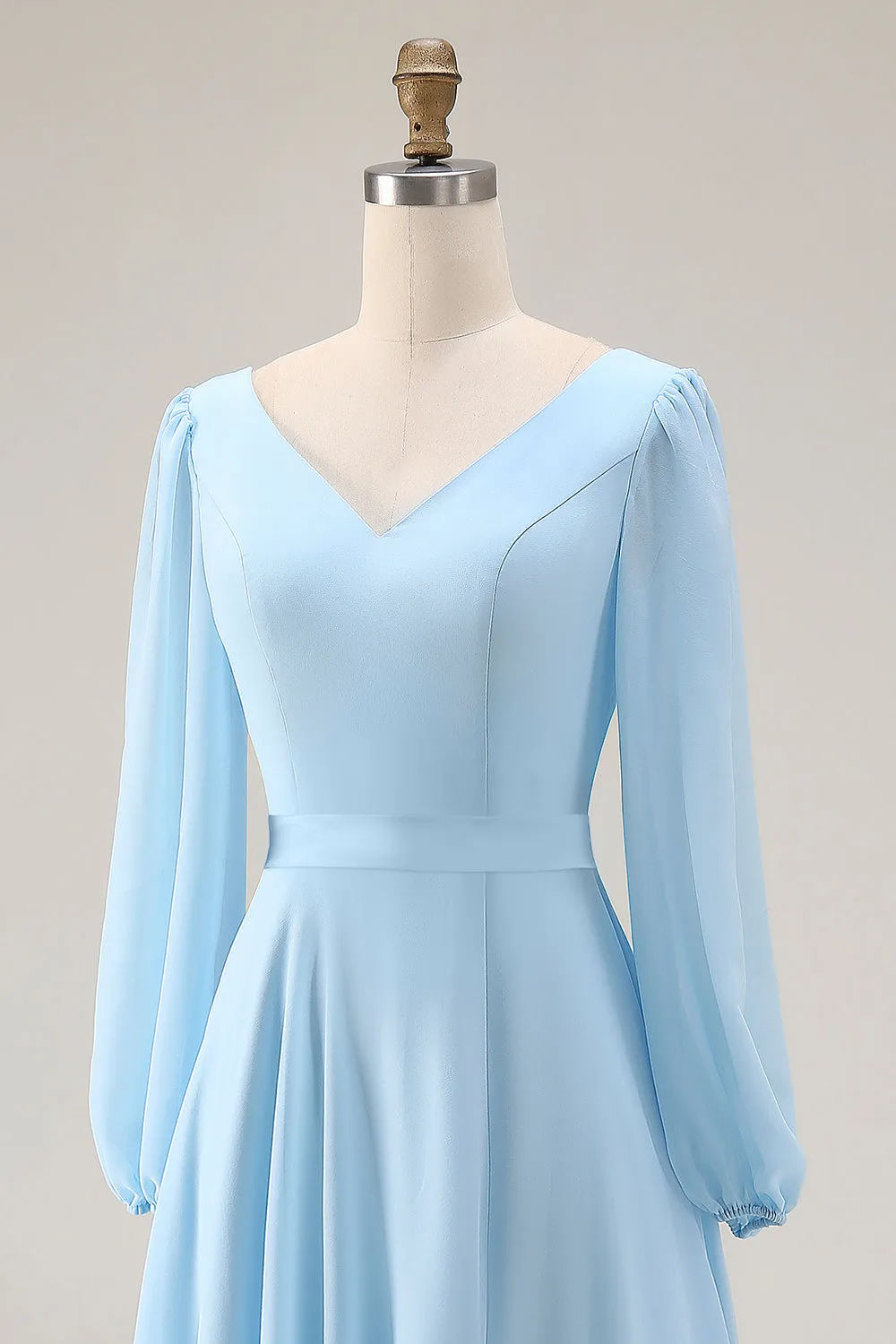Sky Blue Chiffon A-Line V Neck Maxi Dress with Slit sold by Zapaka product image thumbnail 5
