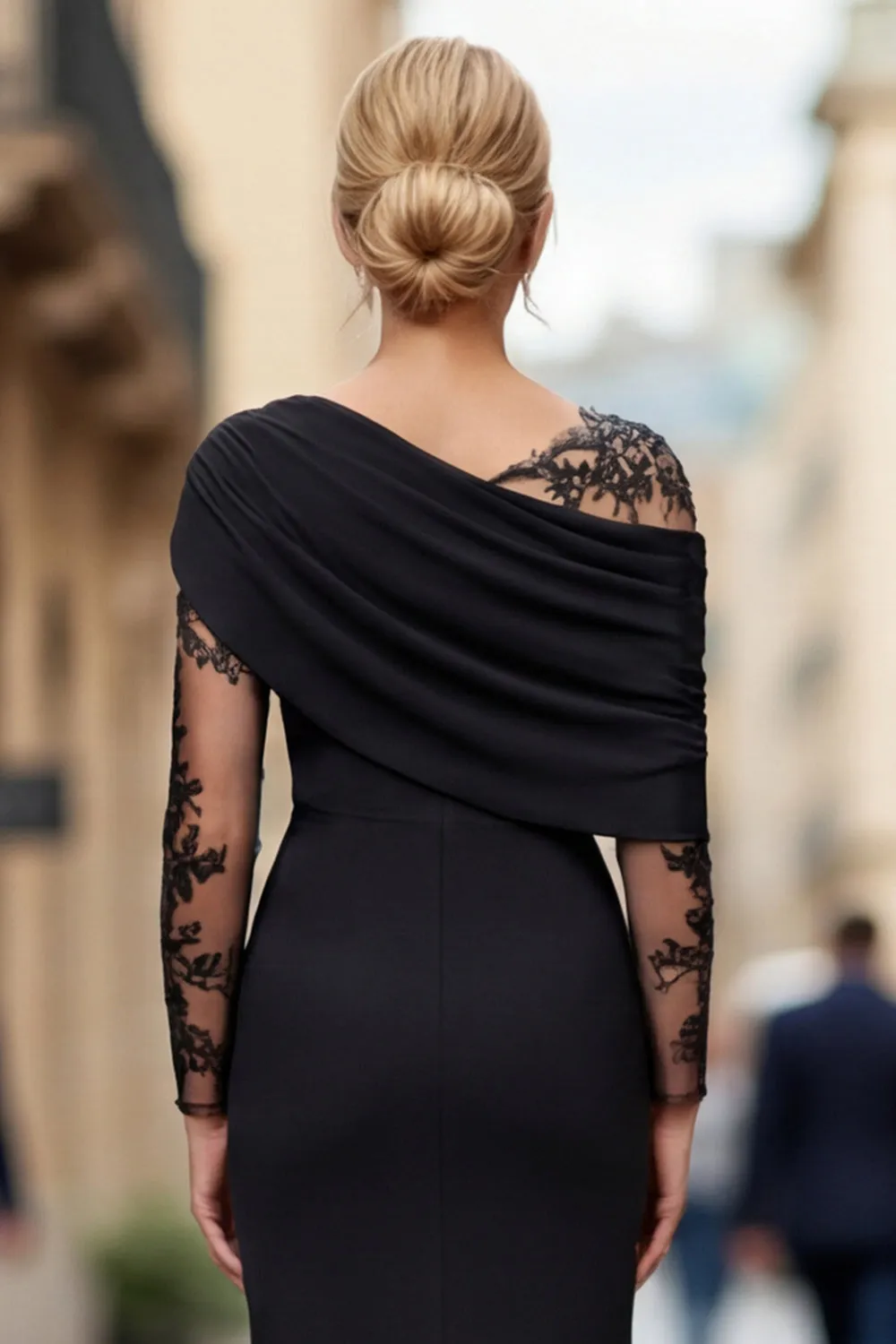 Black Lace Satin One Shoulder Sheath Mother of the Bride Dress sold by Zapaka product image thumbnail 5