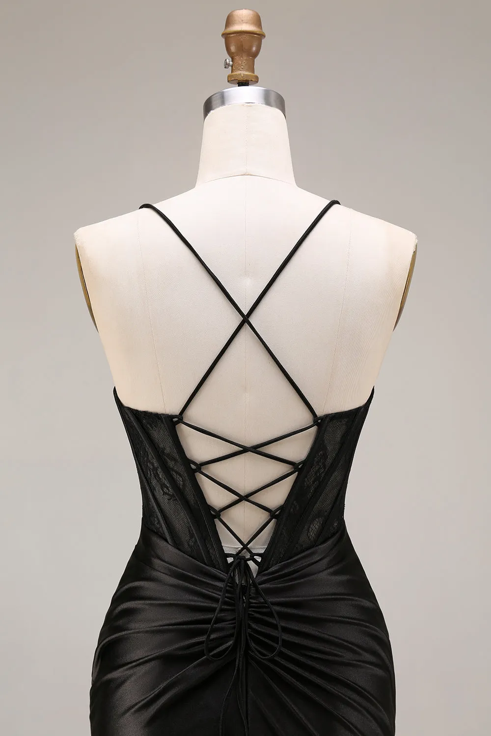 Black Satin Spaghetti Straps Mermaid Long Formal Dress with Slit sold by Zapaka product image thumbnail 5