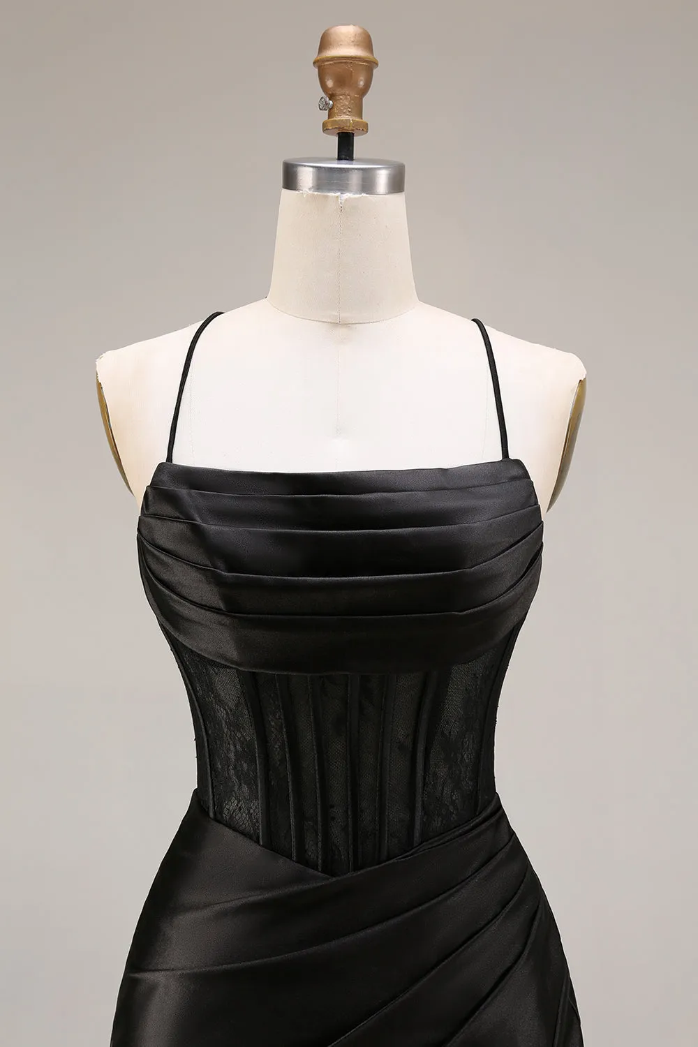 Black Satin Spaghetti Straps Mermaid Long Formal Dress with Slit sold by Zapaka product image thumbnail 4