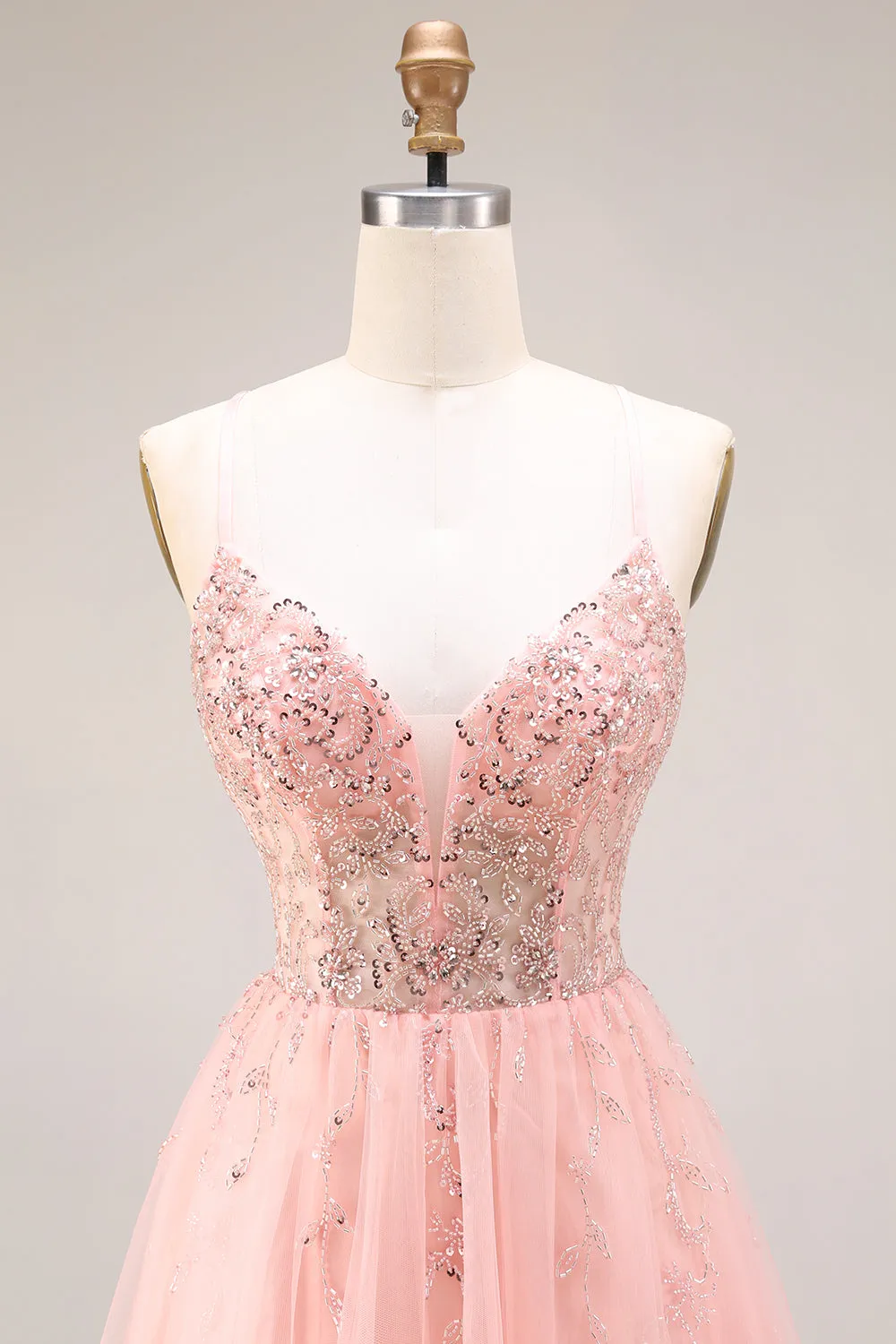 Watermelon Appliqued Corset Spaghetti Straps A Line Long Tulle Prom Dress sold by Zapaka product image thumbnail 4
