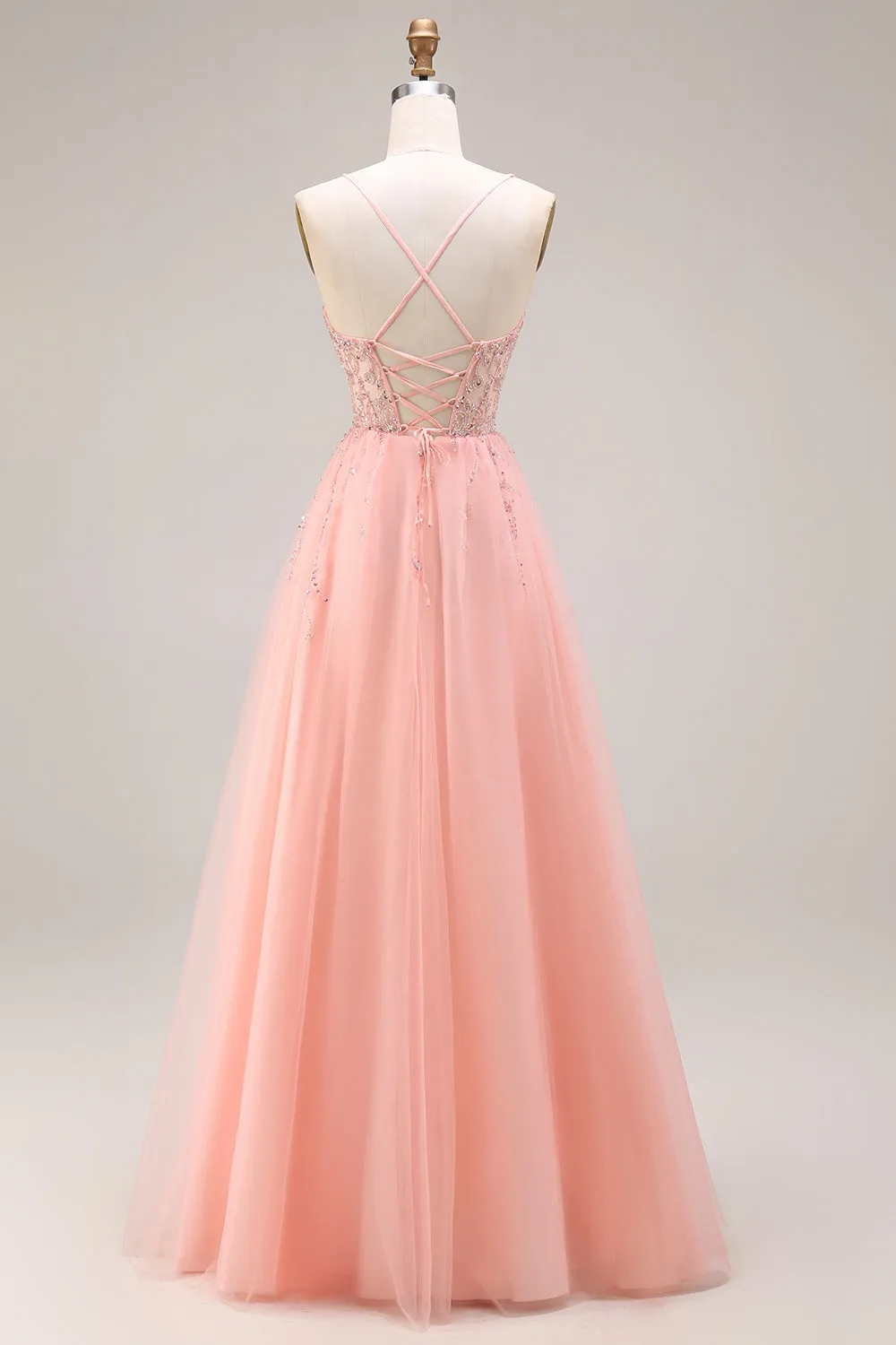 Watermelon Appliqued Corset Spaghetti Straps A Line Long Tulle Prom Dress sold by Zapaka product image thumbnail 2
