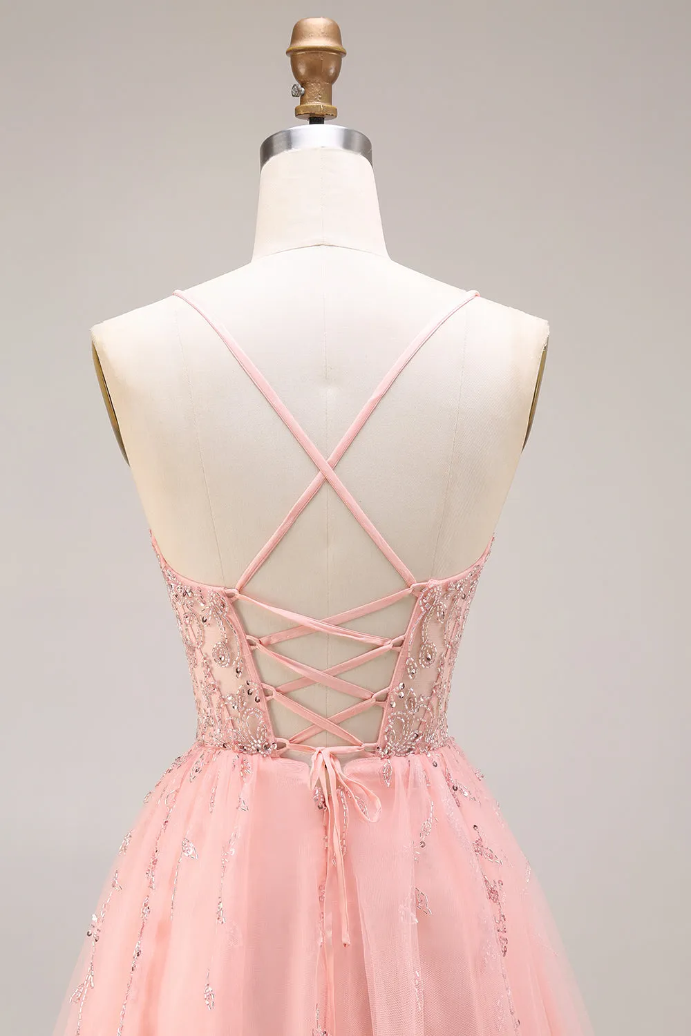 Watermelon Appliqued Corset Spaghetti Straps A Line Long Tulle Prom Dress sold by Zapaka product image thumbnail 5