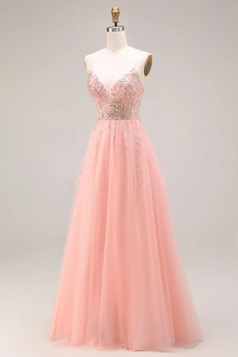 Watermelon Appliqued Corset Spaghetti Straps A Line Long Tulle Prom Dress sold by Zapaka product image thumbnail 3