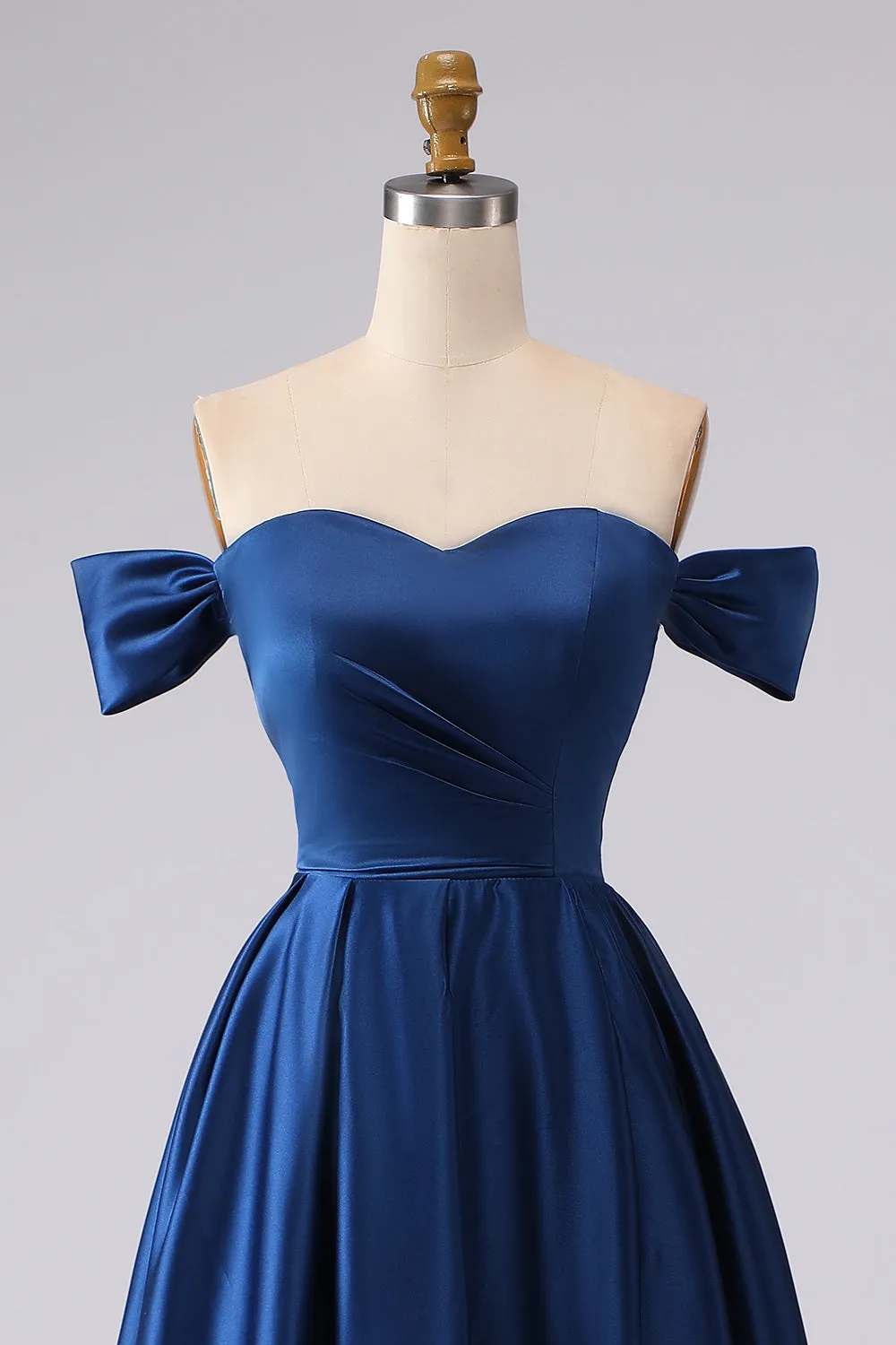 Off the Shoulder Navy Satin A-Line Long Prom Dress with Slit sold by Zapaka product image thumbnail 4