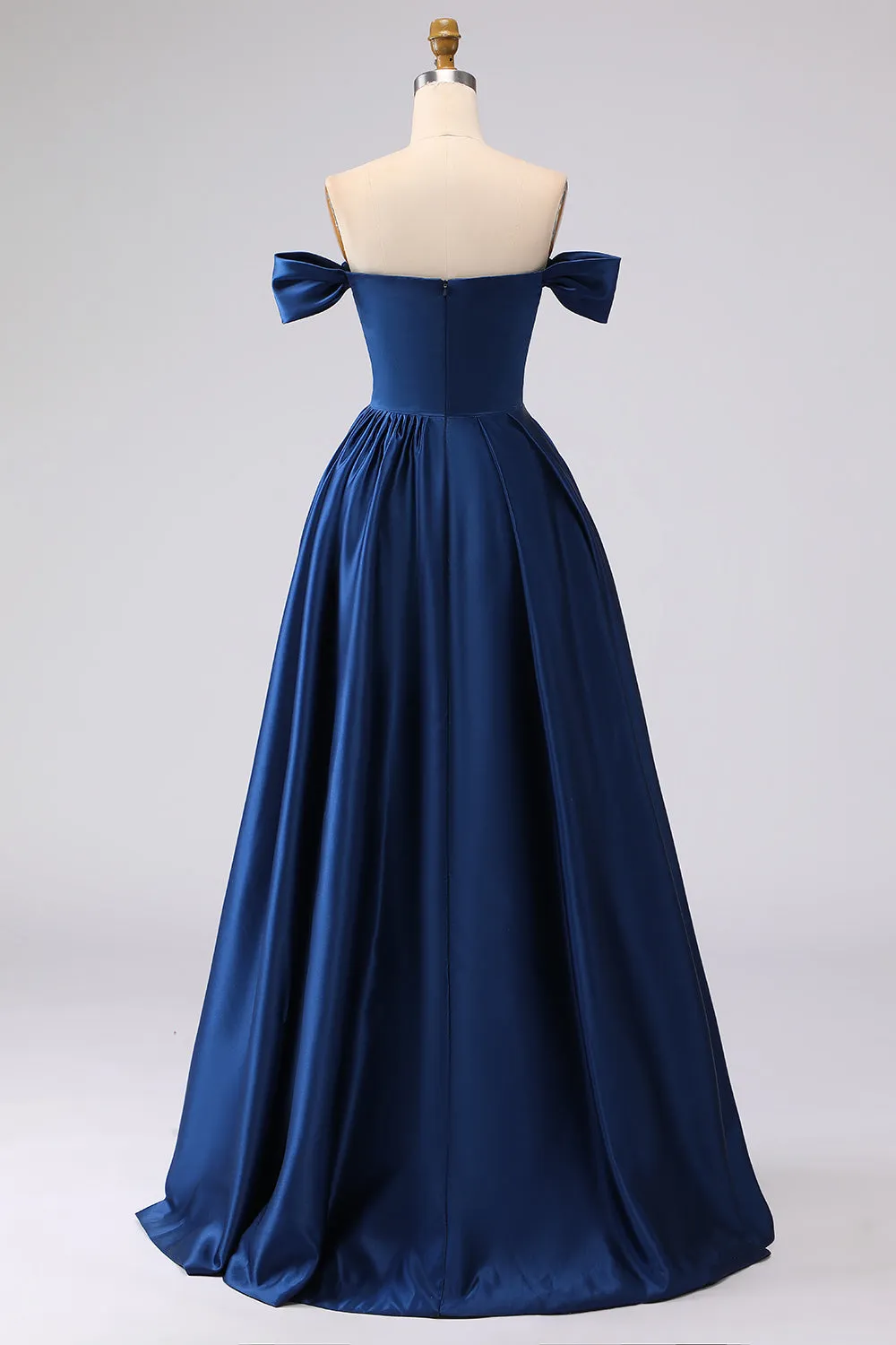 Off the Shoulder Navy Satin A-Line Long Prom Dress with Slit sold by Zapaka product image thumbnail 2