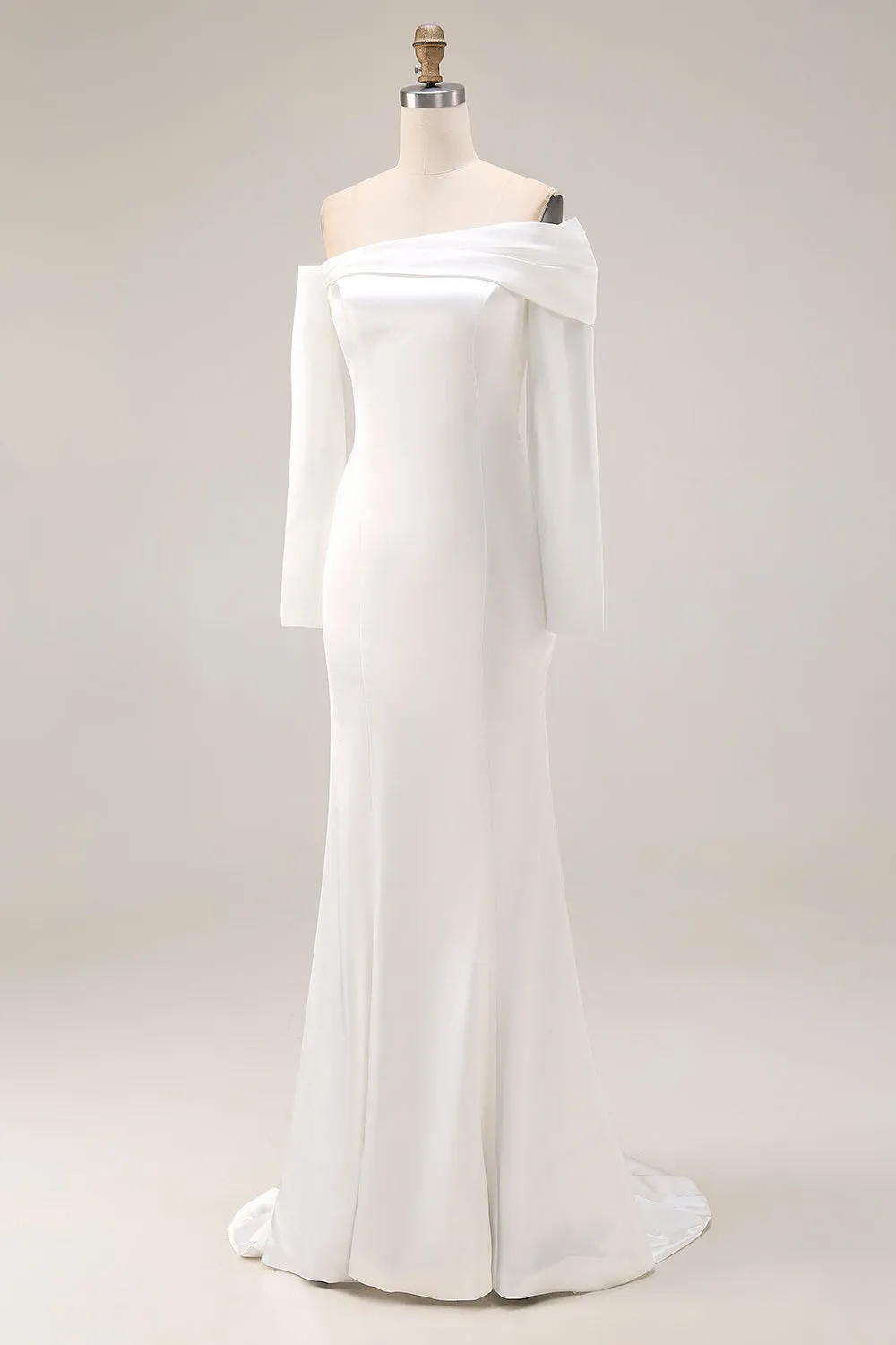White Mermaid Off The Shoulder Wedding Dress with Long Sleeves sold by Zapaka product image thumbnail 3