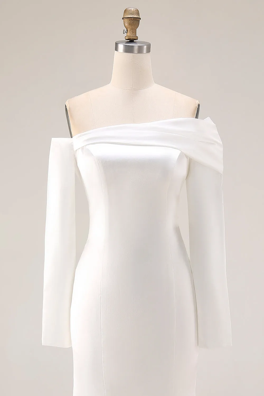 White Mermaid Off The Shoulder Wedding Dress with Long Sleeves sold by Zapaka product image thumbnail 4