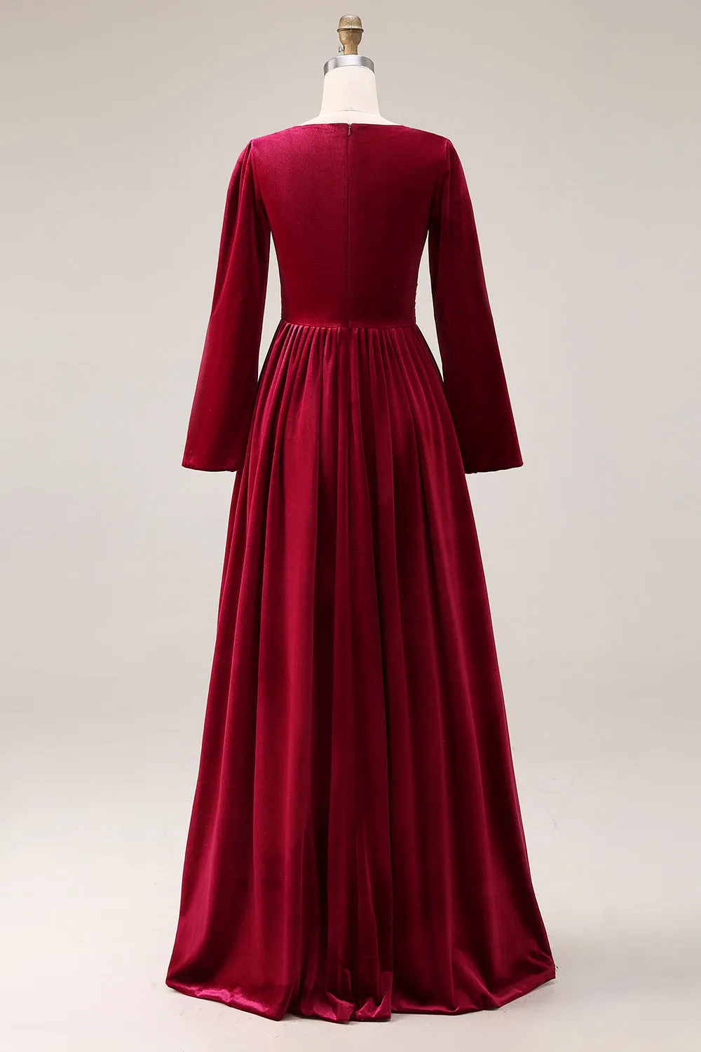 Burgundy Velvet A Line V Neck Long Sleeves Formal Dress sold by Zapaka product image thumbnail 2