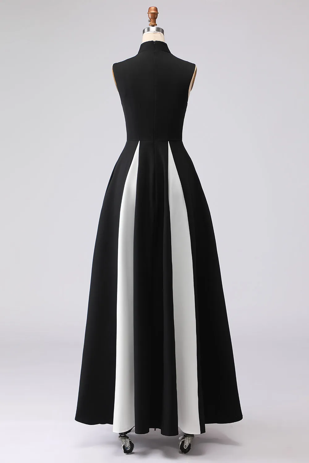 Black and White A-Line High Neck Long Formal Dress sold by Zapaka product image thumbnail 3
