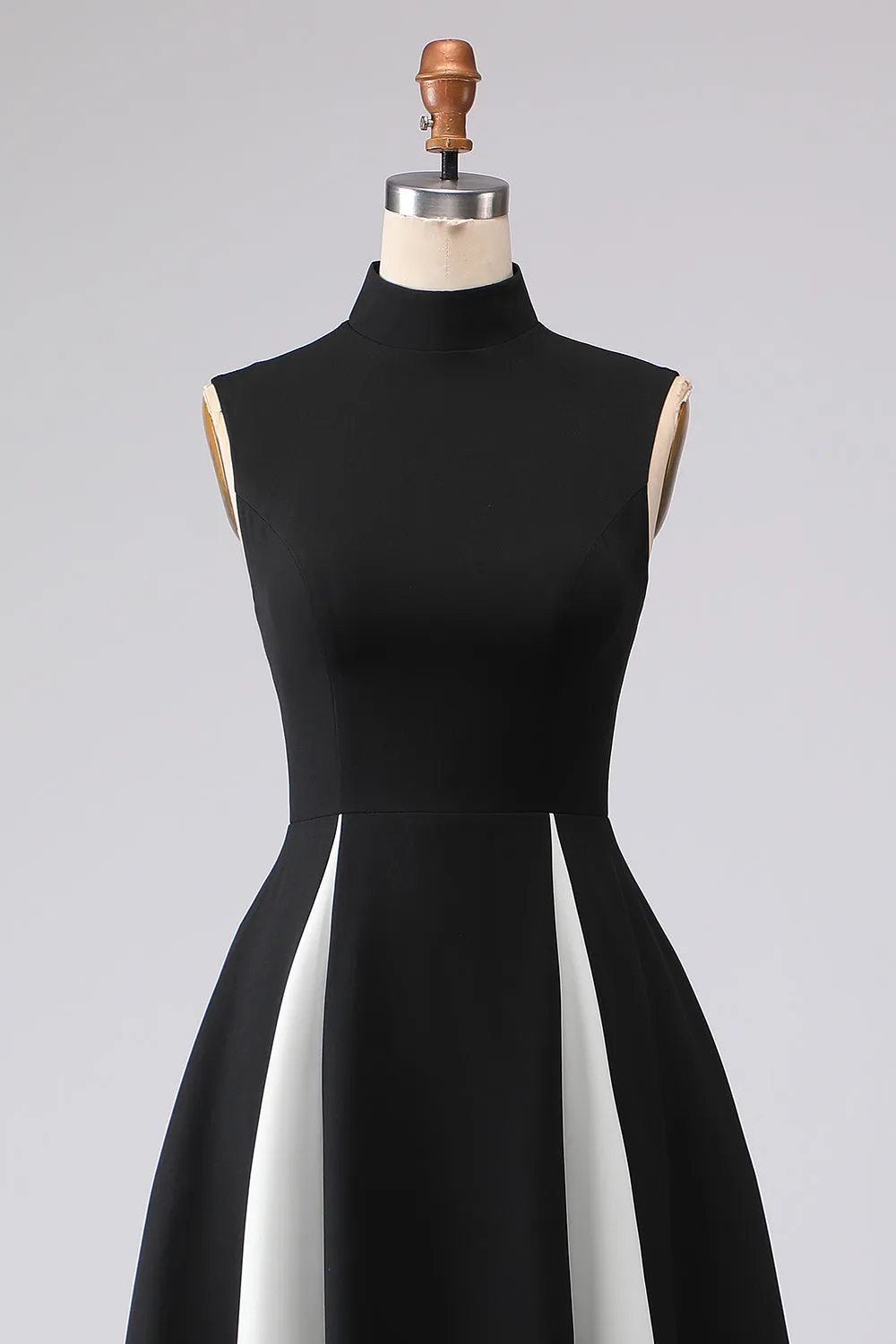 Black and White A-Line High Neck Long Formal Dress sold by Zapaka product image thumbnail 5