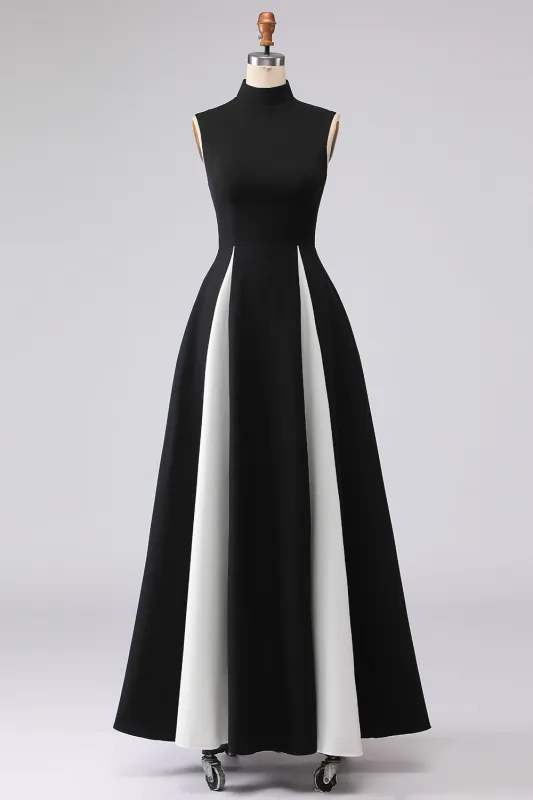 Black and White A-Line High Neck Long Formal Dress sold by Zapaka