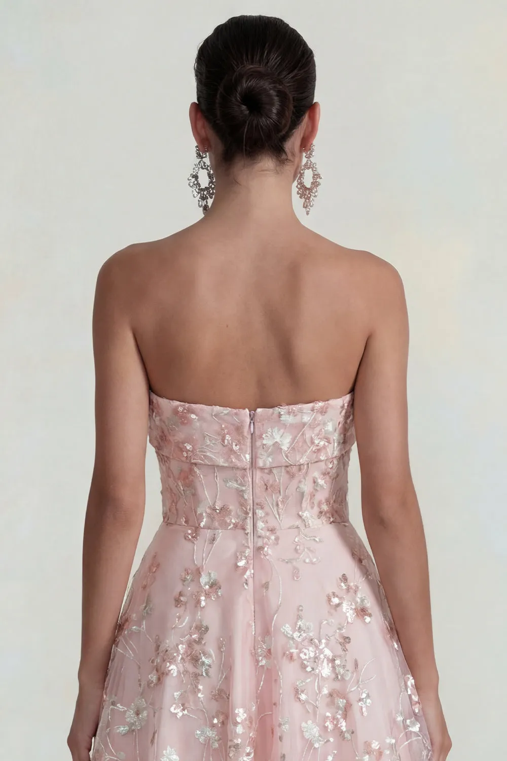 Sparkly Flower Appliqued Pink Strapless A Line Midi Dress sold by Zapaka product image thumbnail 5