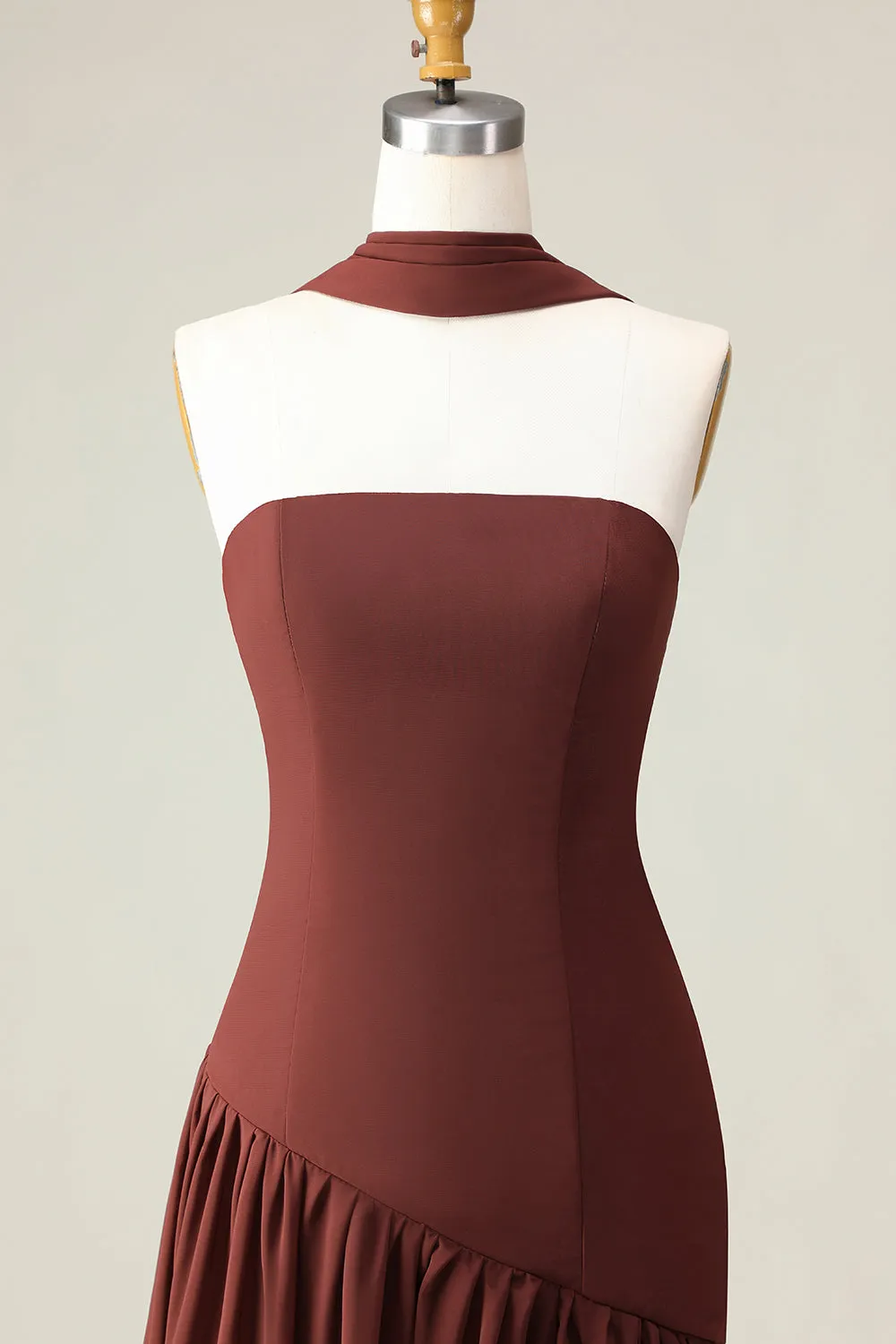 Brown A-Line Strapless Maxi Dress with Scarf sold by Zapaka product image thumbnail 4