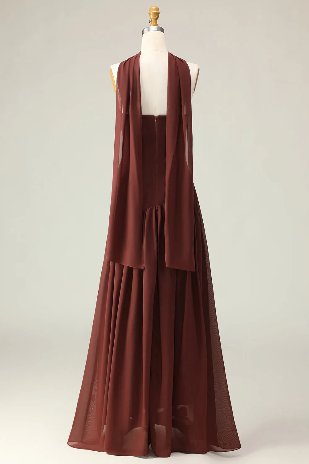 Brown A-Line Strapless Maxi Dress with Scarf sold by Zapaka product image thumbnail 3