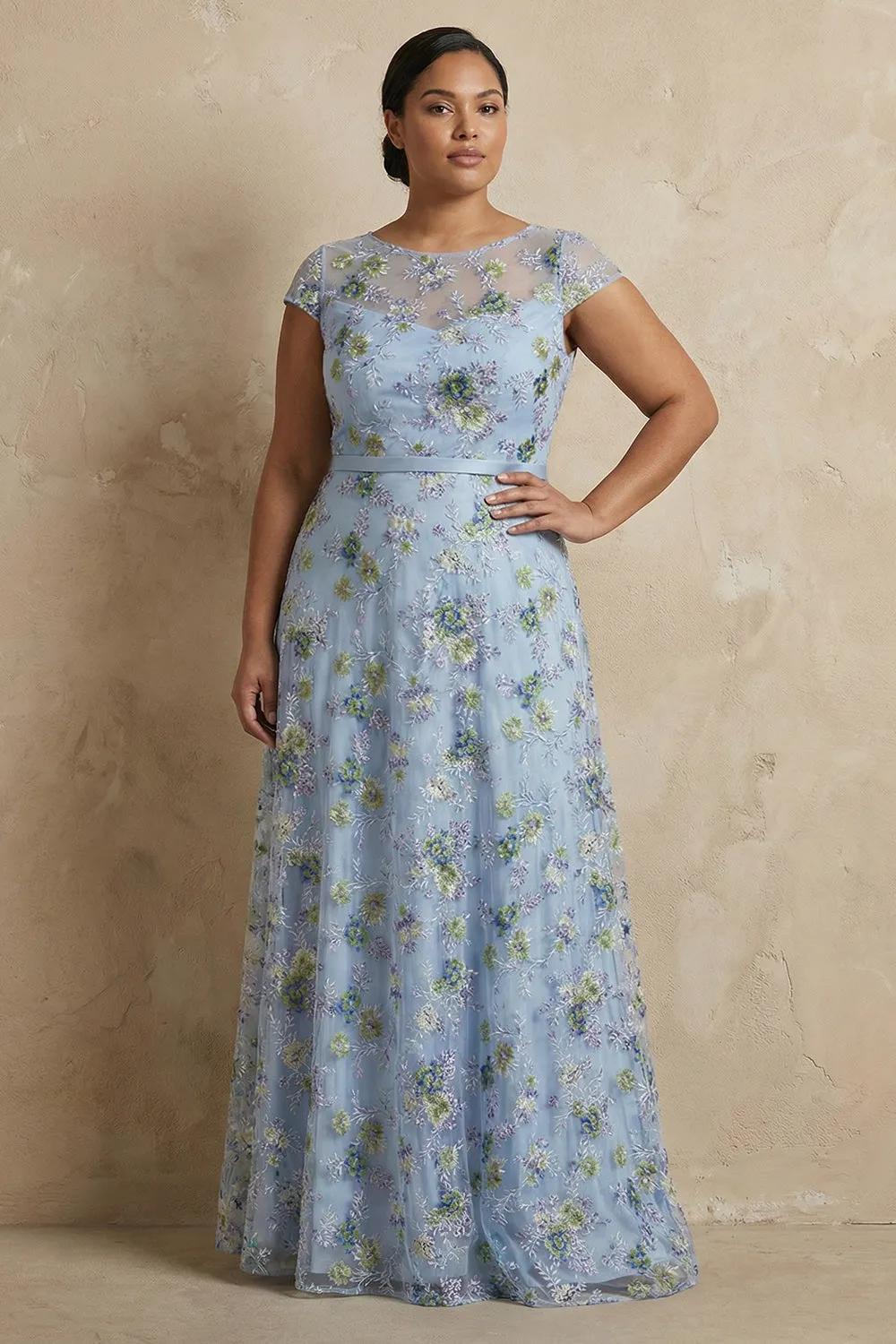 Black A-Line Embroidered Cap Sleeves Plus Size Long Mother of the Bride Dress sold by Zapaka product image thumbnail 5