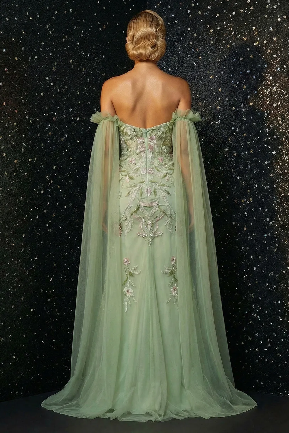 Green Ruffled Strapless Floral Embroidery Corset Mermaid Prom Dress with Slit sold by Zapaka product image thumbnail 5