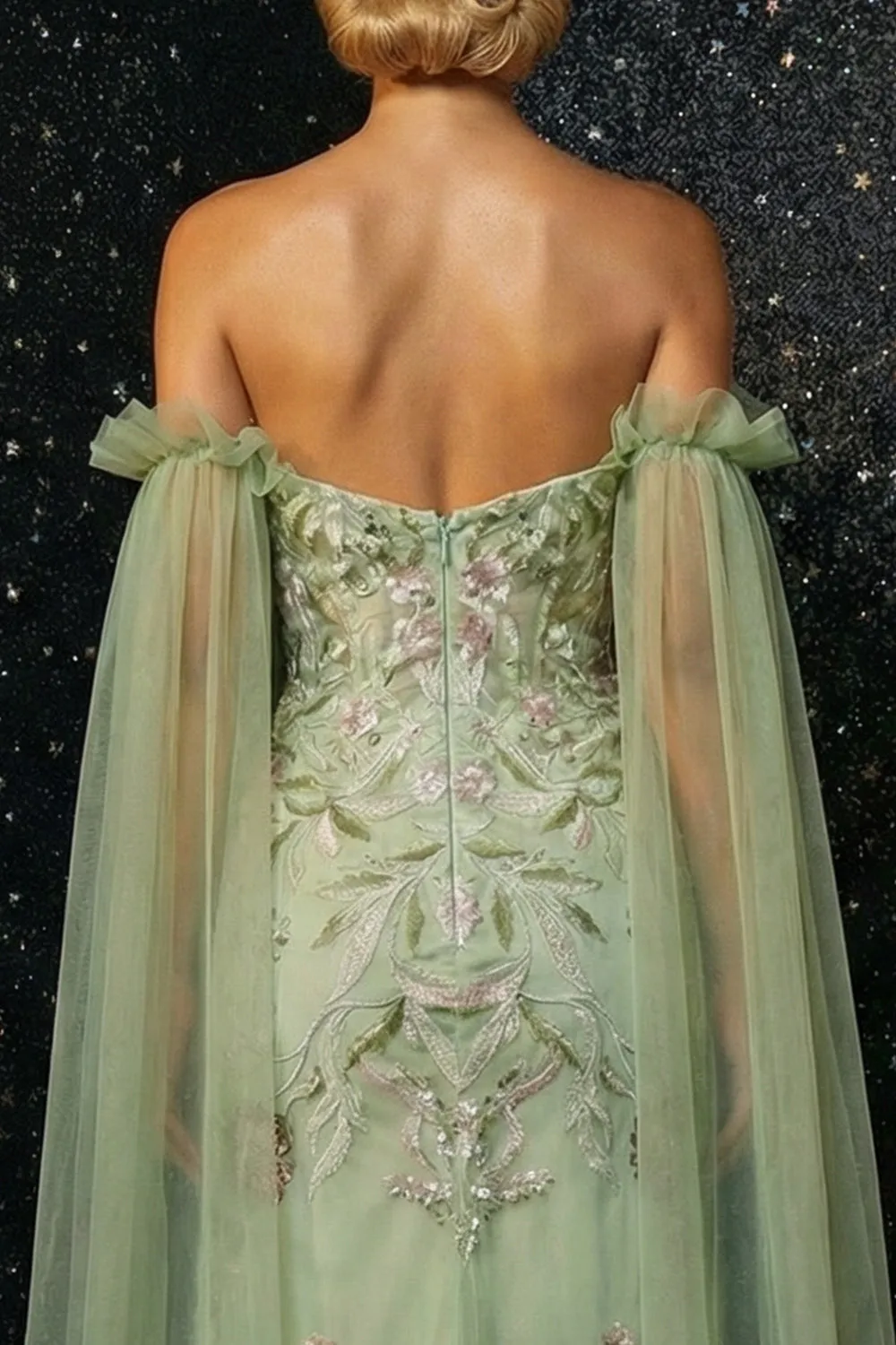 Green Ruffled Strapless Floral Embroidery Corset Mermaid Prom Dress with Slit sold by Zapaka product image thumbnail 3