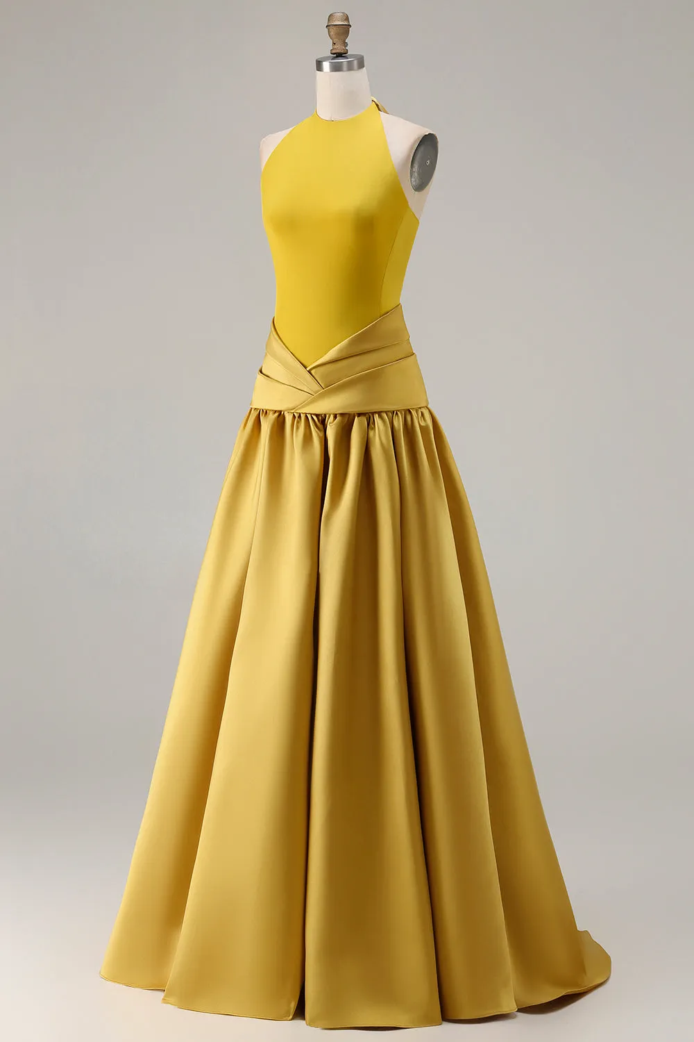 Bronze A Line Halter Ruched Long Satin Prom Dress with Back Zipper sold by Zapaka product image thumbnail 3