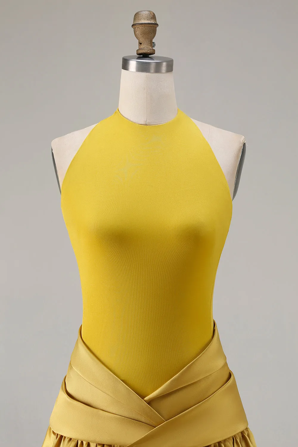 Bronze A Line Halter Ruched Long Satin Prom Dress with Back Zipper sold by Zapaka product image thumbnail 4