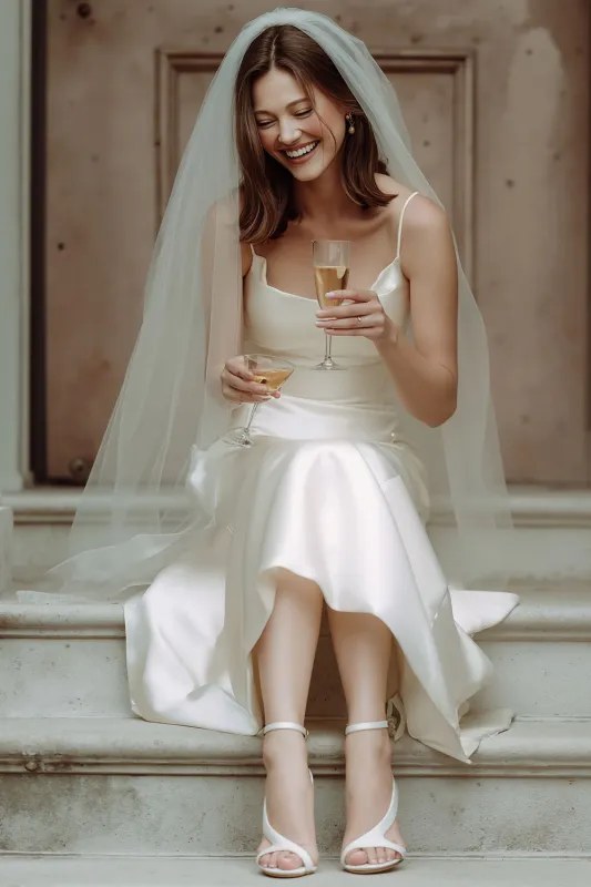 White Spaghetti Straps Satin Mermaid Long Wedding Dress sold by Zapaka