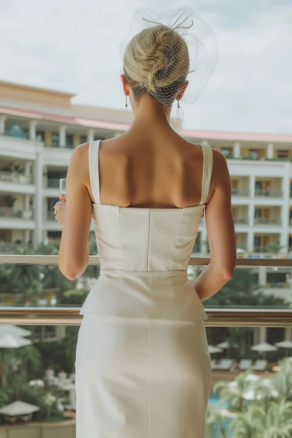 White Satin Sheath Square Neck Long Wedding Dress sold by Zapaka product image thumbnail 4