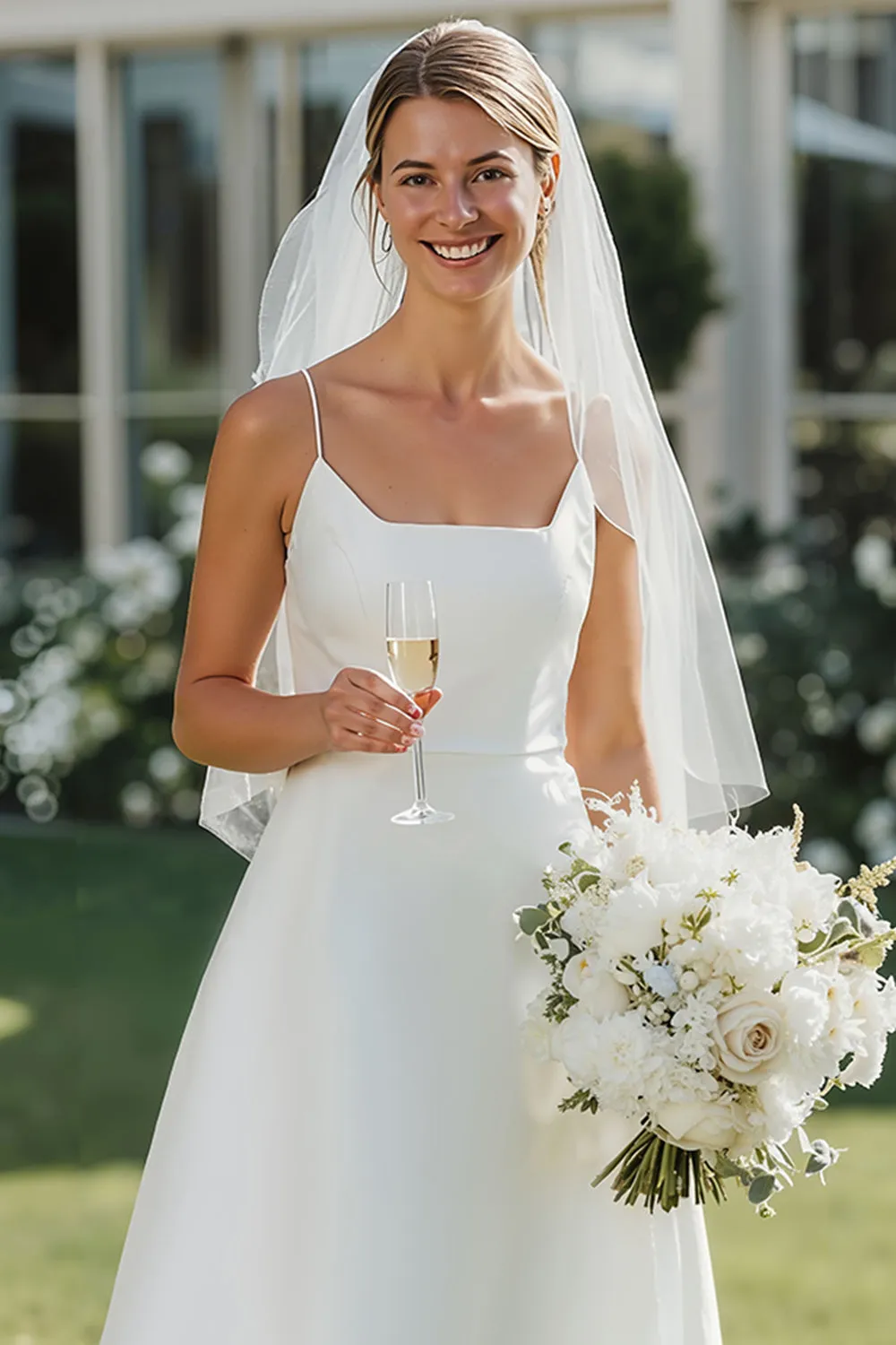 White Spaghetti Straps Midi A Line Wedding Dress sold by Zapaka product image thumbnail 3