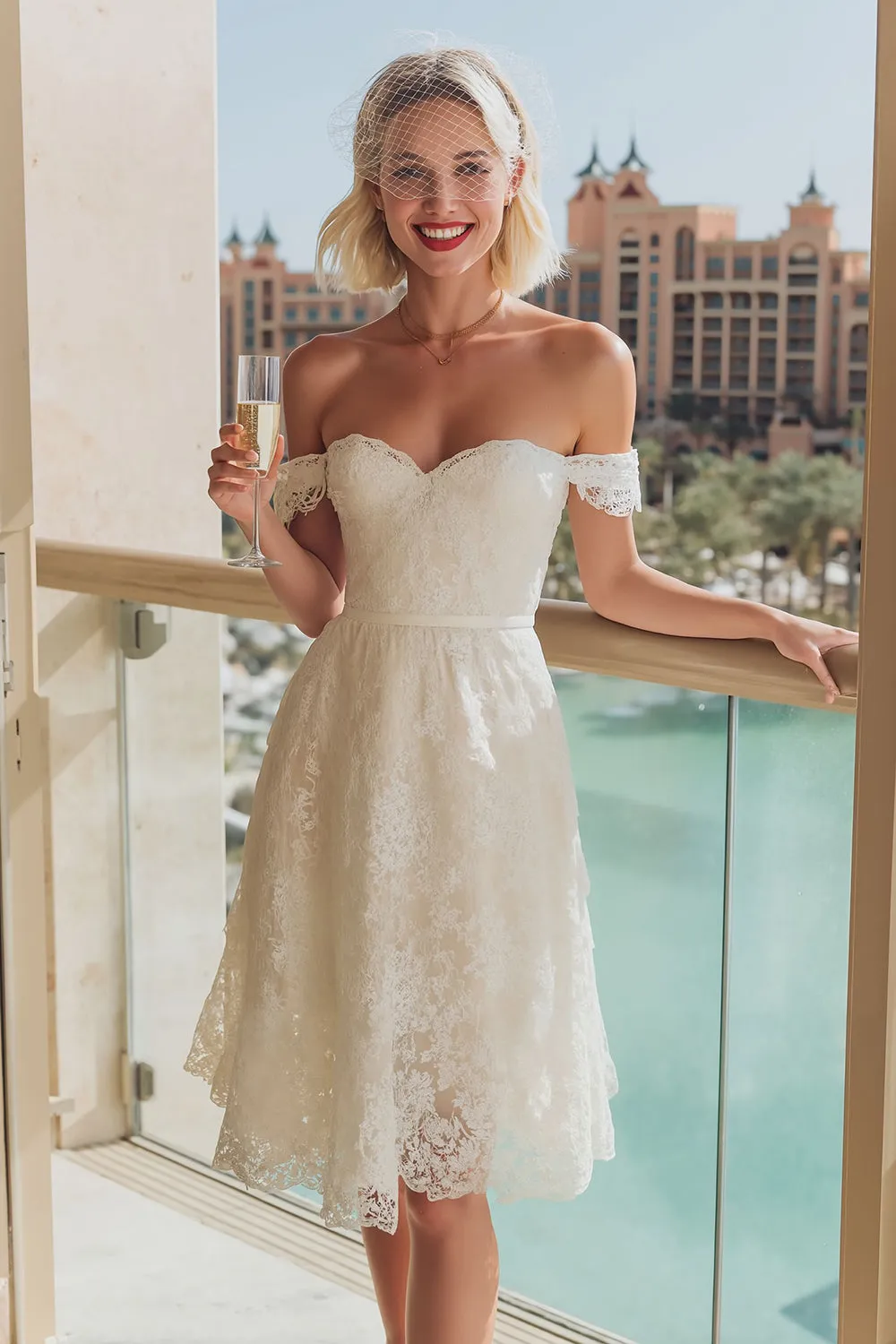 Lace White Off the Shoulder A Line Wedding Dress sold by Zapaka
