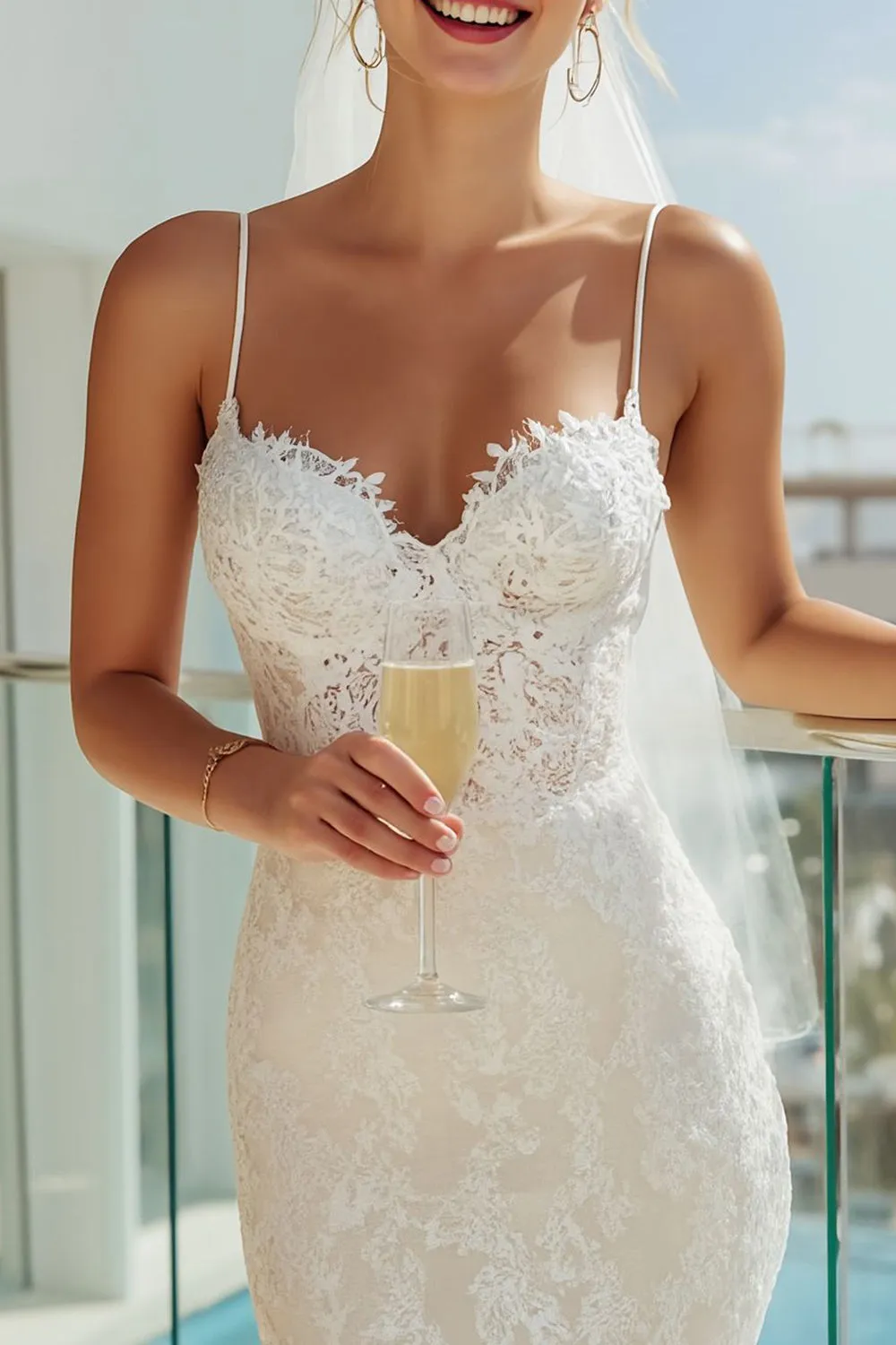 Spaghetti Straps Lace White Sheath Wedding Dress sold by Zapaka product image thumbnail 3