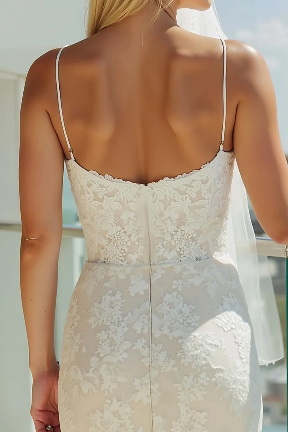 Spaghetti Straps Lace White Sheath Wedding Dress sold by Zapaka product image thumbnail 4