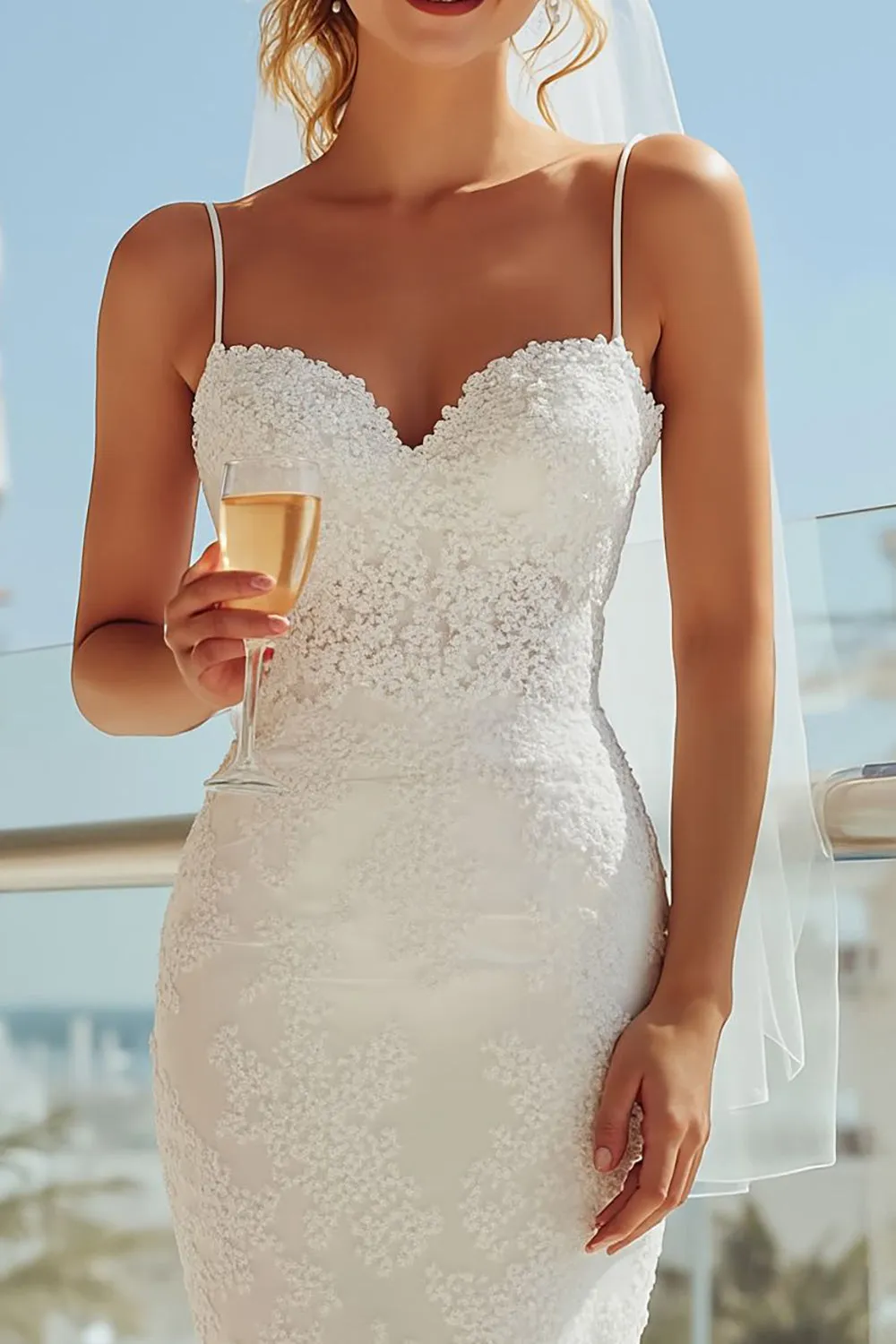 Ivory Spaghetti Straps Lace Sheath Long Wedding Dress sold by Zapaka product image thumbnail 3
