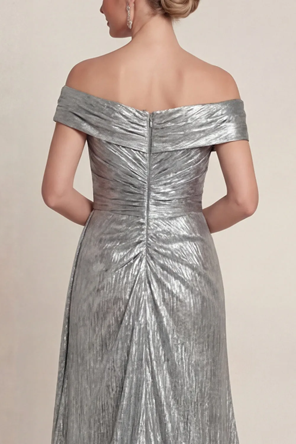 Off The Shoulder Ruched A Line Grey Silver Long Mother of the Bride Dress sold by Zapaka product image thumbnail 4