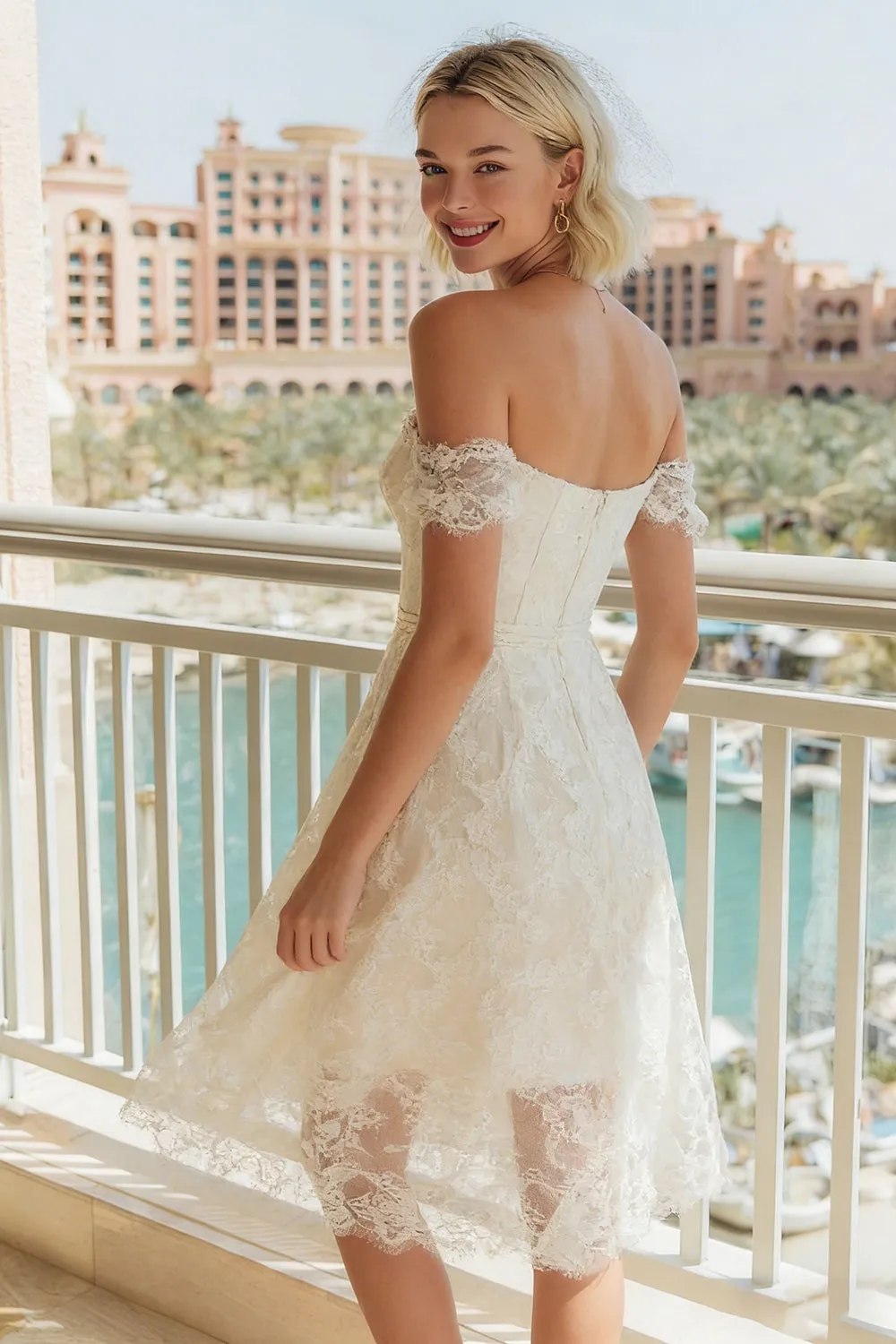 Ivory Lace Off the Shoulder A Line Wedding Dress sold by Zapaka product image thumbnail 2