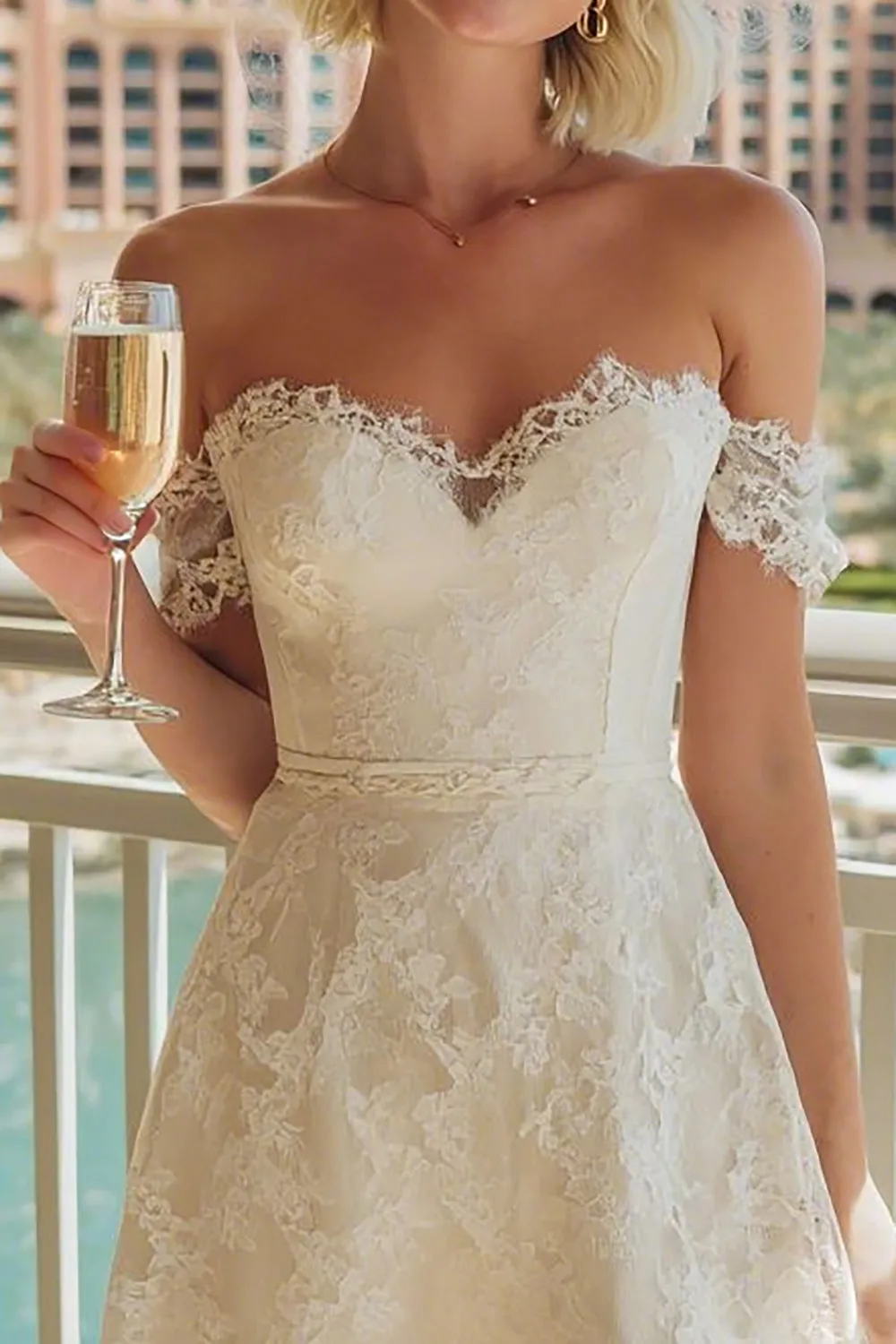 Ivory Lace Off the Shoulder A Line Wedding Dress sold by Zapaka product image thumbnail 3